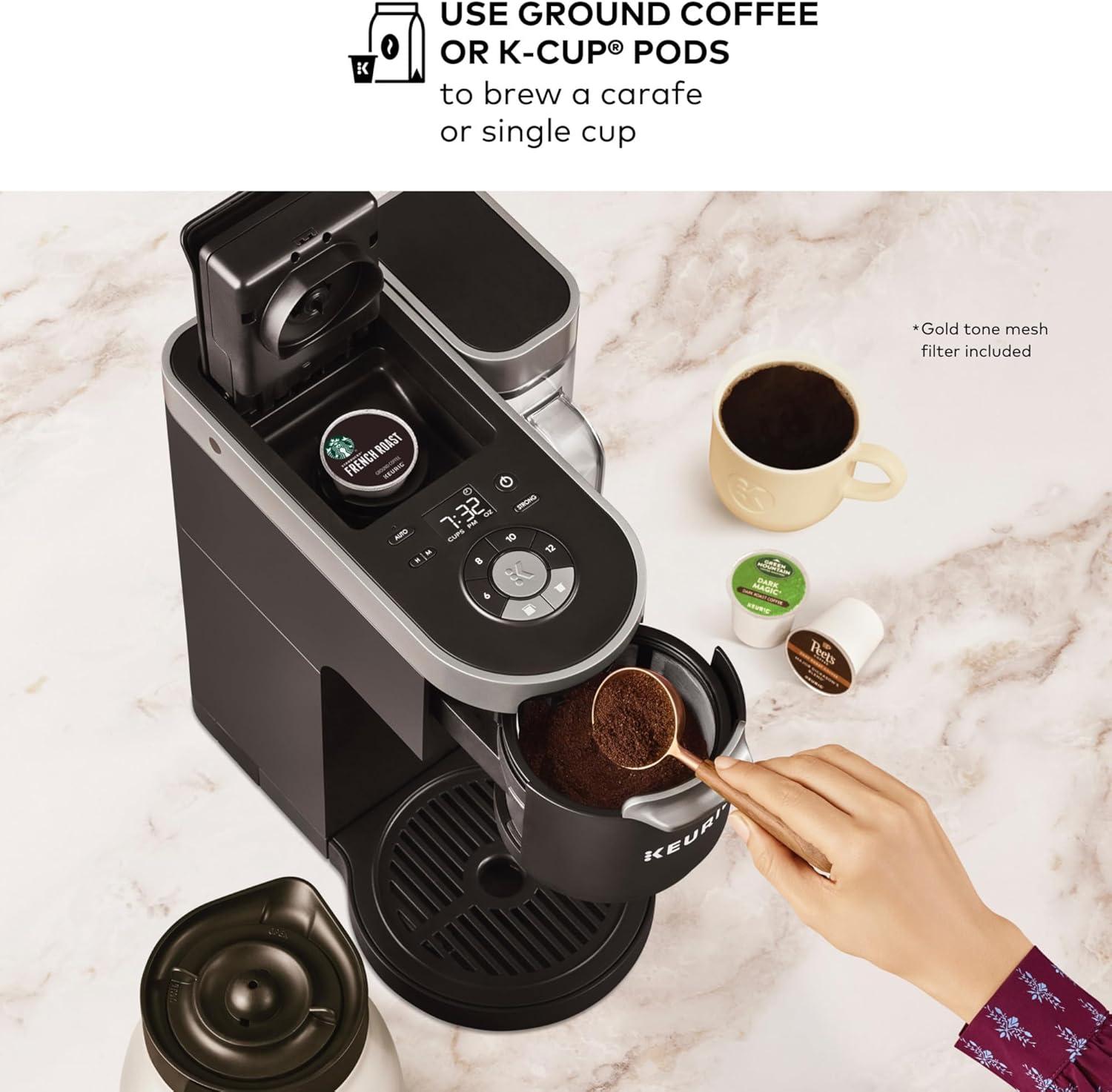 imageKeurig KDuo Plus Single Serve amp Carafe Coffee Maker MultiPosition 60oz Removable Reservoir Programmable Auto Brew Carafe Black