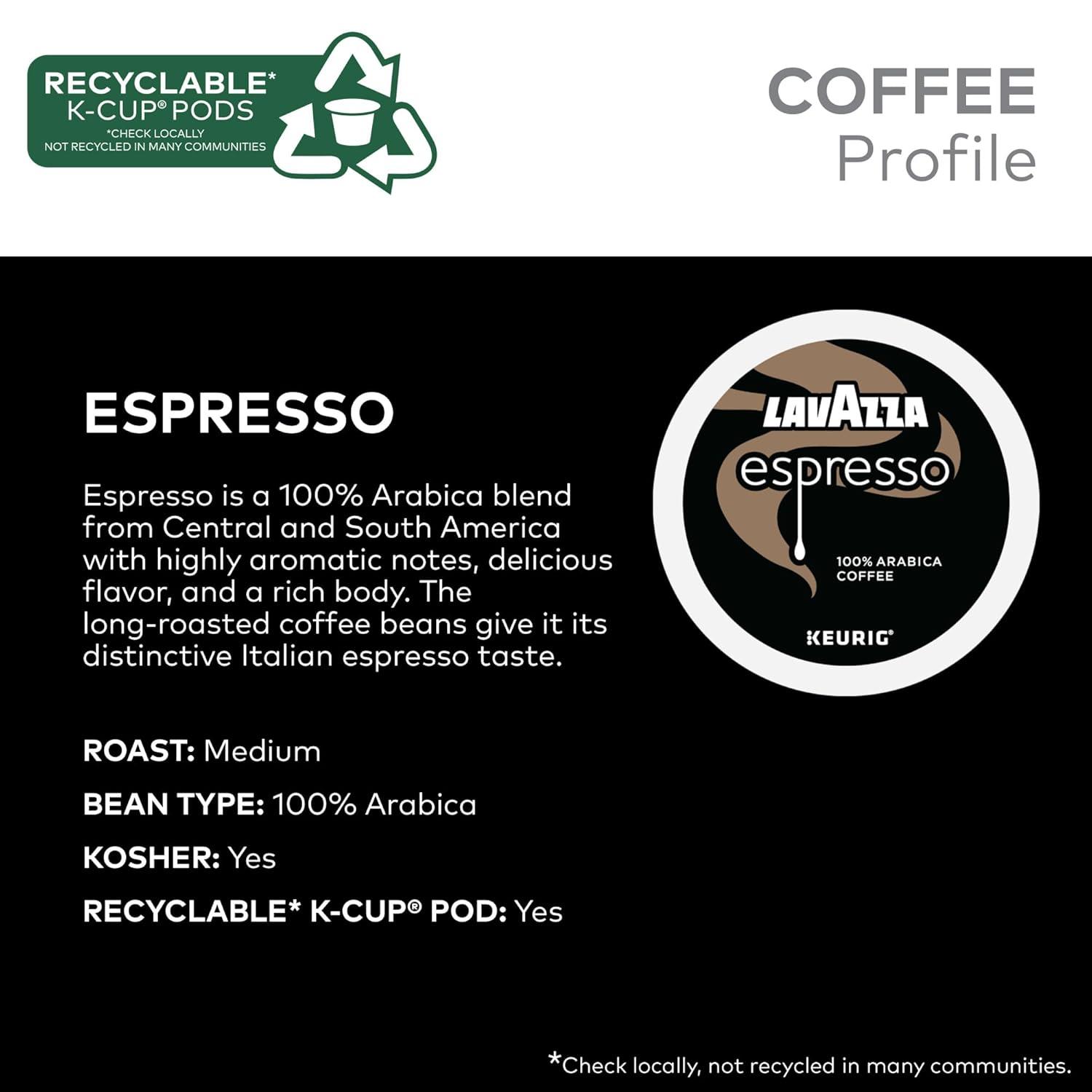 imageLavazza Espresso SingleServe Keurig KCup Pods Medium Roast Coffee 60Count Box 6 Packs of 10Espresso Italiano