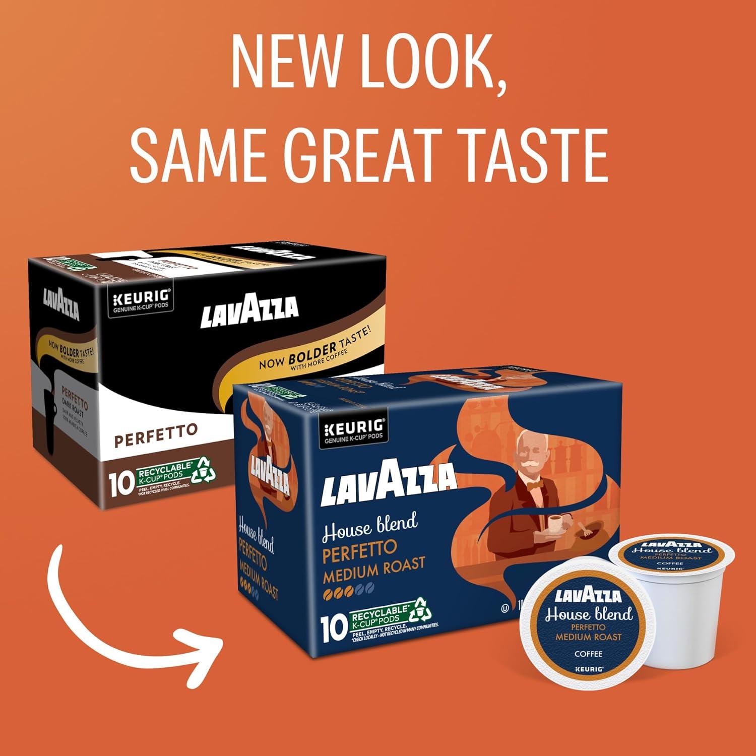imageLavazza House Blend Perfetto SingleServe Keurig KCup Pods Medium Roast Coffee 60Count Box 6 Packs of 10Perfetto