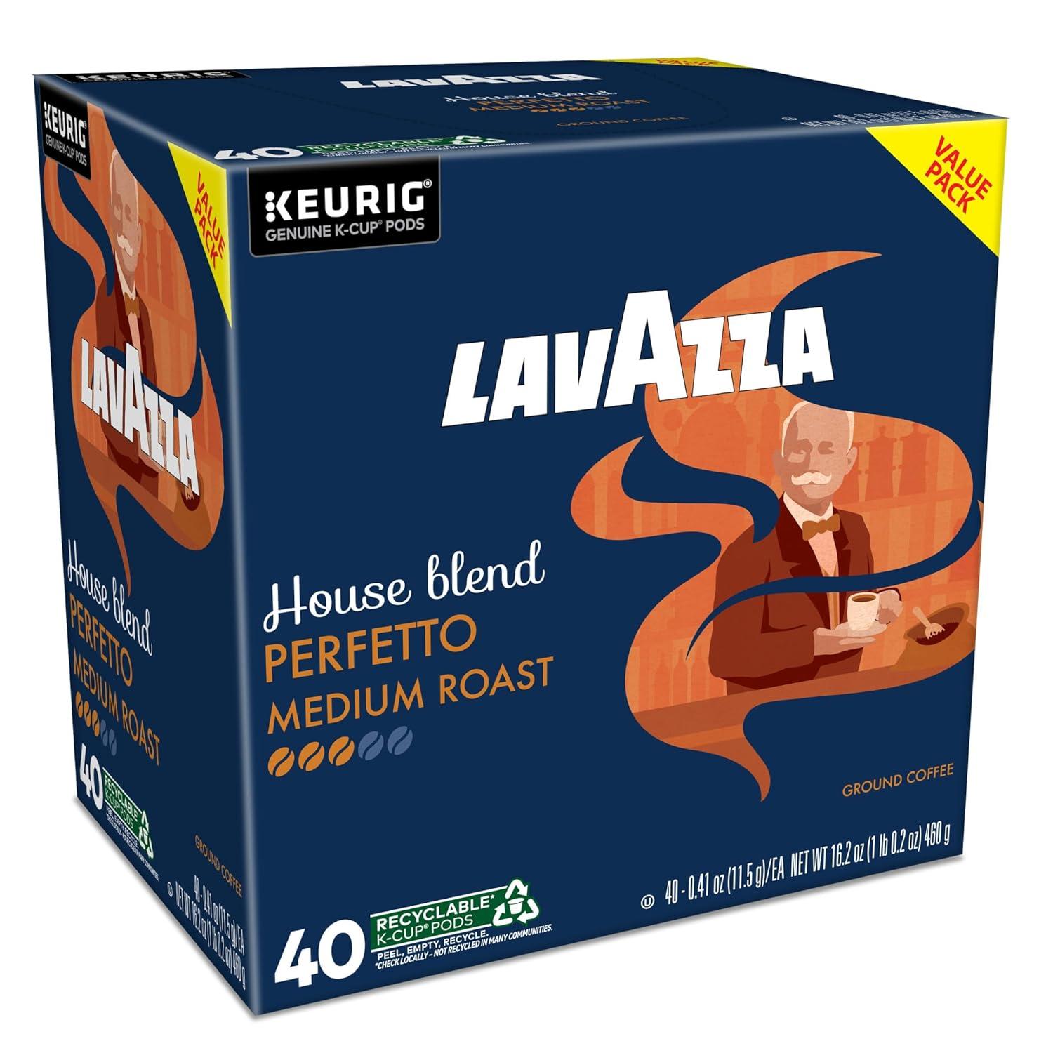 imageLavazza House Blend Perfetto SingleServe Keurig KCup Pods Medium Roast Coffee 60Count Box 6 Packs of 10Perfetto