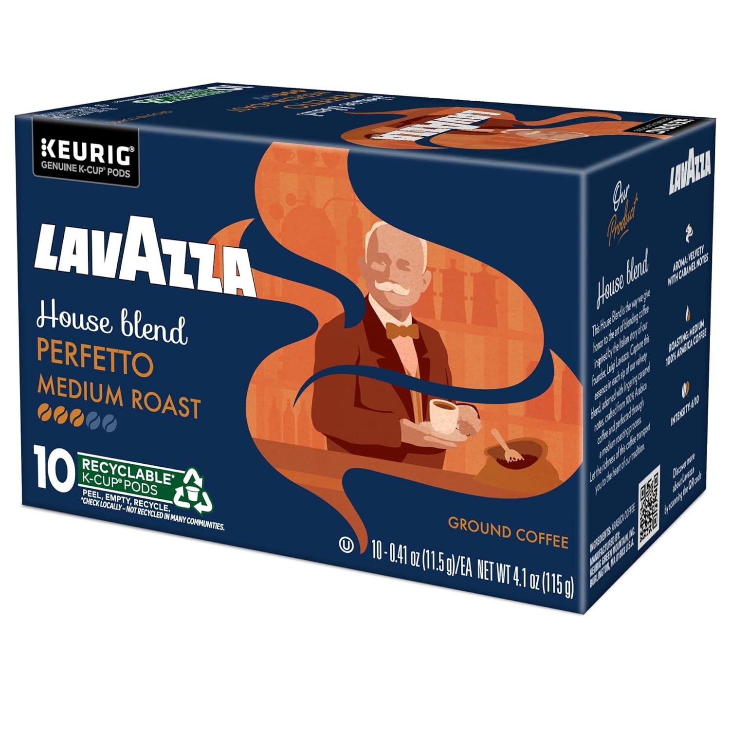 imageLavazza House Blend Perfetto SingleServe Keurig KCup Pods Medium Roast Coffee 60Count Box 6 Packs of 10Perfetto
