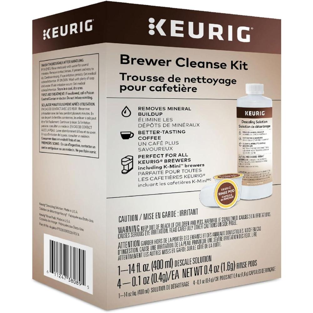 imageKeurig Brewer Cleanse Kit For Brewer Descaling and MaintenanceIncludes Descaling Solution amp Rinse Pods Compatible with Keurig Classic10 amp 20 KCup Pod Coffee Makers 5 Count14 Fl Oz Pack of 1