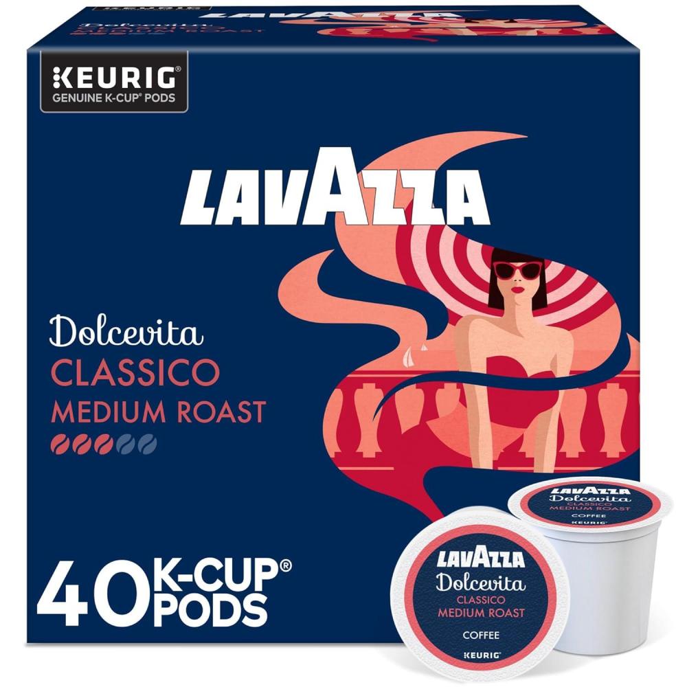 imageLavazza Espresso SingleServe Keurig KCup Pods Medium Roast Coffee 60Count Box 6 Packs of 10Classico