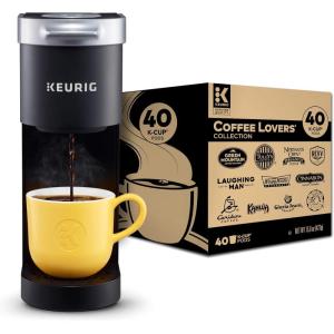 Keurig K-Mini Coffee Maker, Black with Coffee Lovers’ 40 Count Variety Pack Coffee Pods