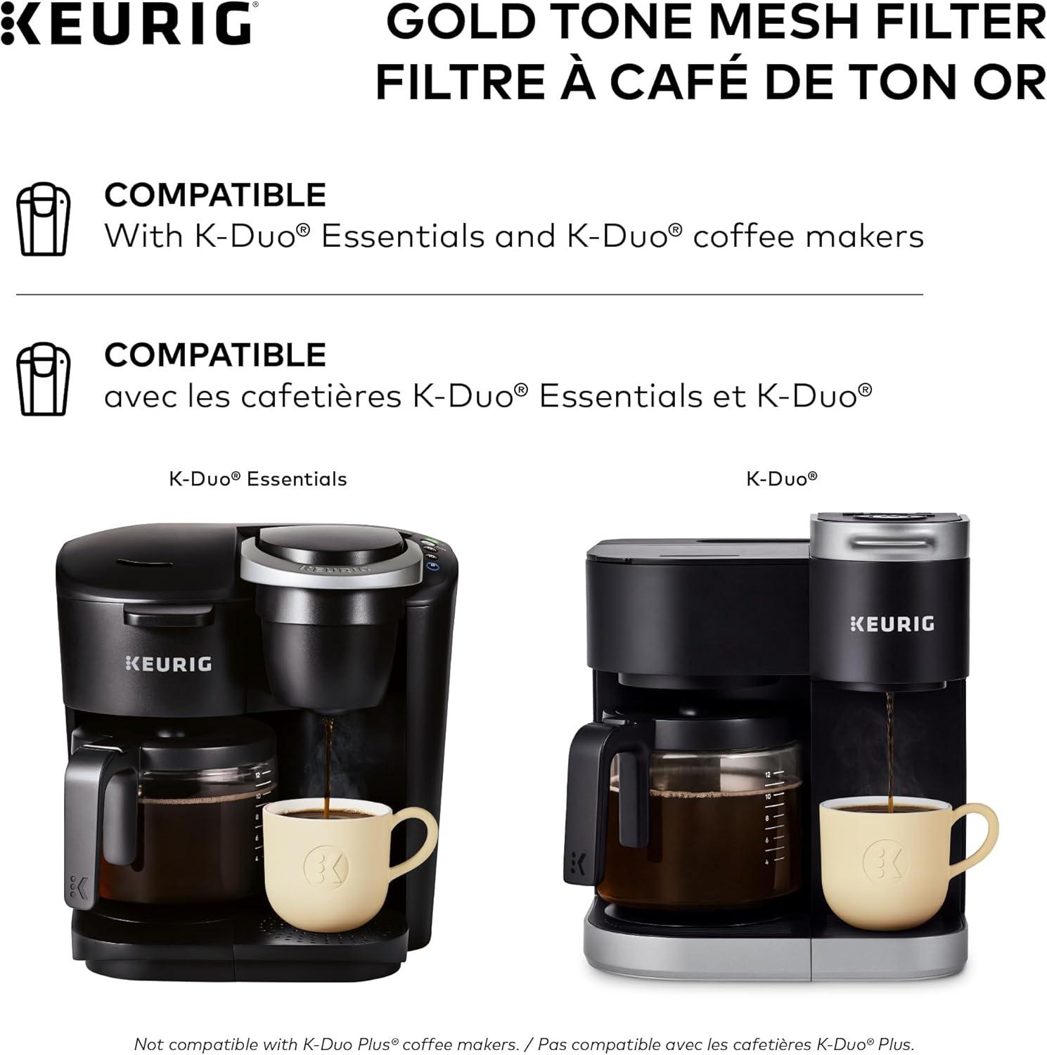 imageKeurig Reusable Mesh Ground Coffee Filter Compatible with KDuo Essentials and KDuo Brewers only EcoFriendly Way to Brew a Carafe Gold Tone MeshEcoFriendly Way to Brew a Carafe