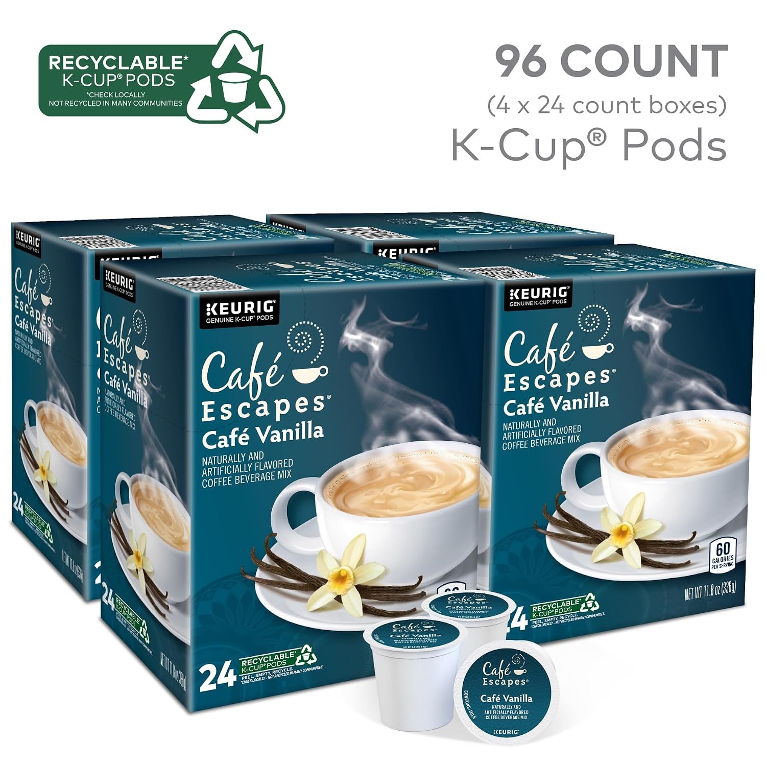 image:imageCafe Escapes Chai Latte Keurig SingleServe KCup Pods 96 CountVanilla