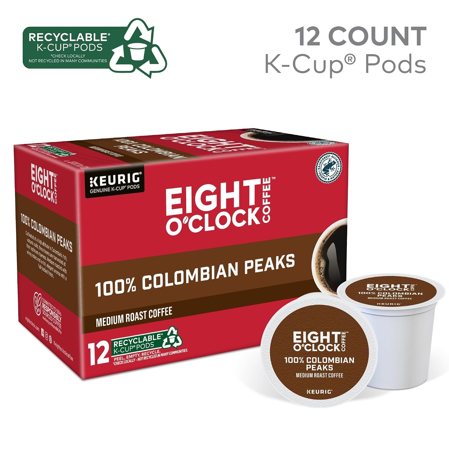 image:imageEight OClock Coffee Colombian Peaks SingleServe Keurig KCup Pods Medium Roast Coffee Pods 96 CountColombian Peaks