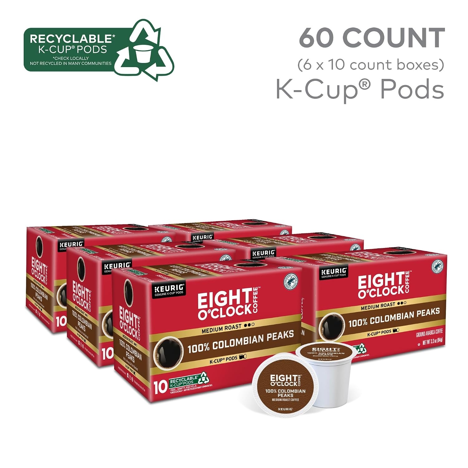 image:imageEight OClock Coffee Colombian Peaks SingleServe Keurig KCup Pods Medium Roast Coffee Pods 96 CountColombian Peaks