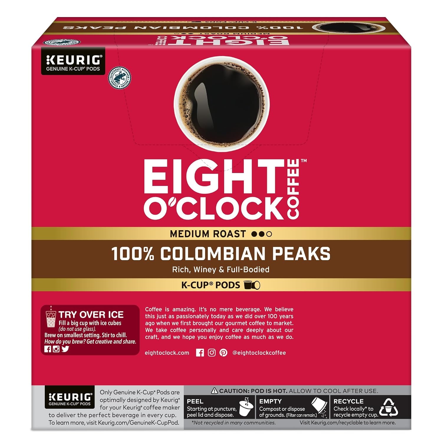 image:imageEight OClock Coffee Colombian Peaks SingleServe Keurig KCup Pods Medium Roast Coffee Pods 96 CountColombian Peaks