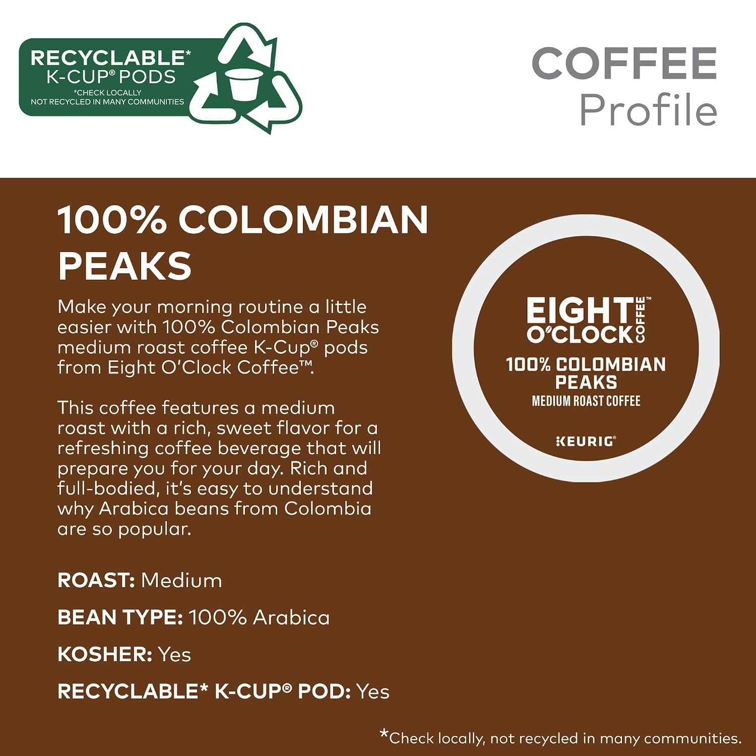 image:imageEight OClock Coffee Colombian Peaks SingleServe Keurig KCup Pods Medium Roast Coffee Pods 96 CountColombian Peaks
