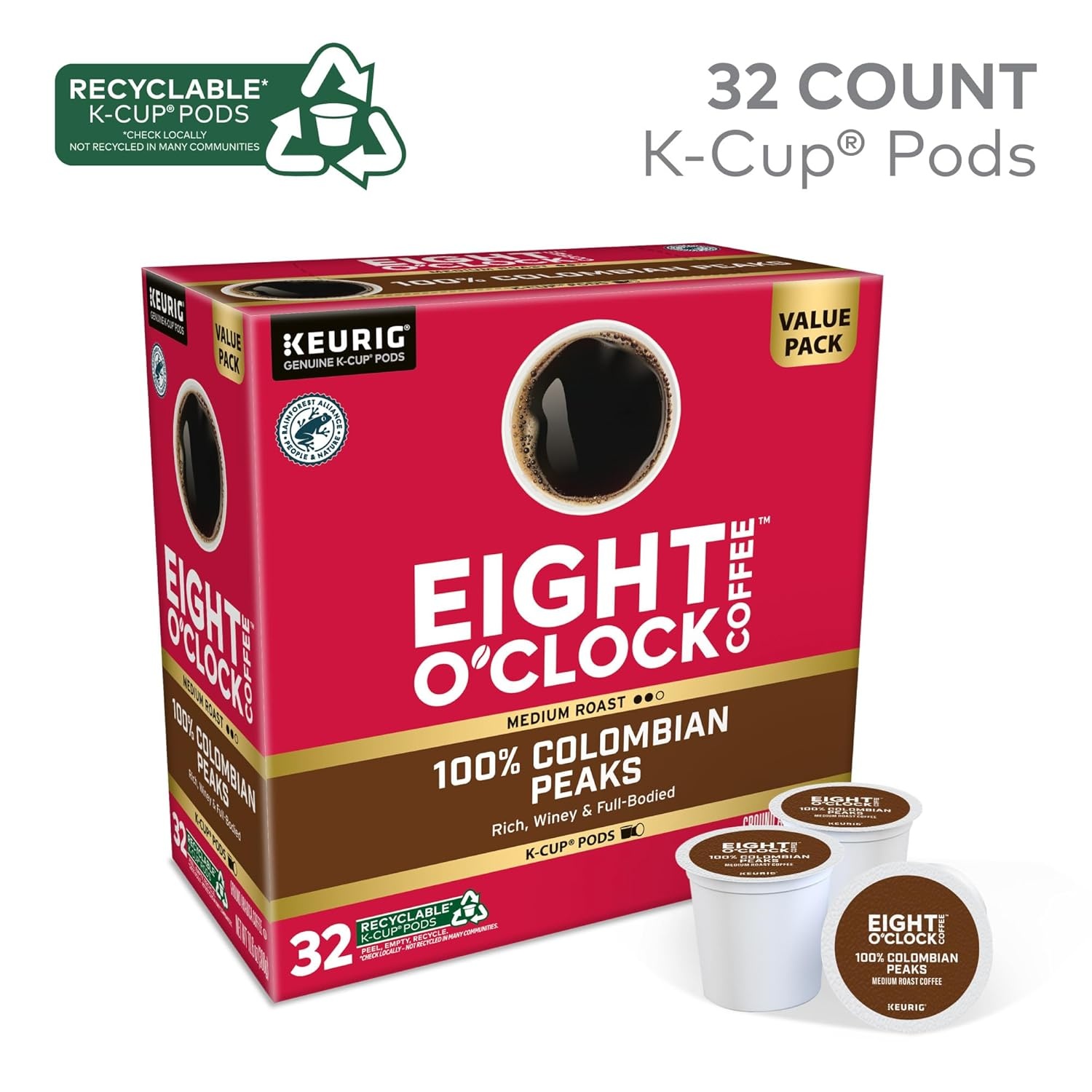 image:imageEight OClock Coffee Colombian Peaks SingleServe Keurig KCup Pods Medium Roast Coffee Pods 96 CountColombian Peaks