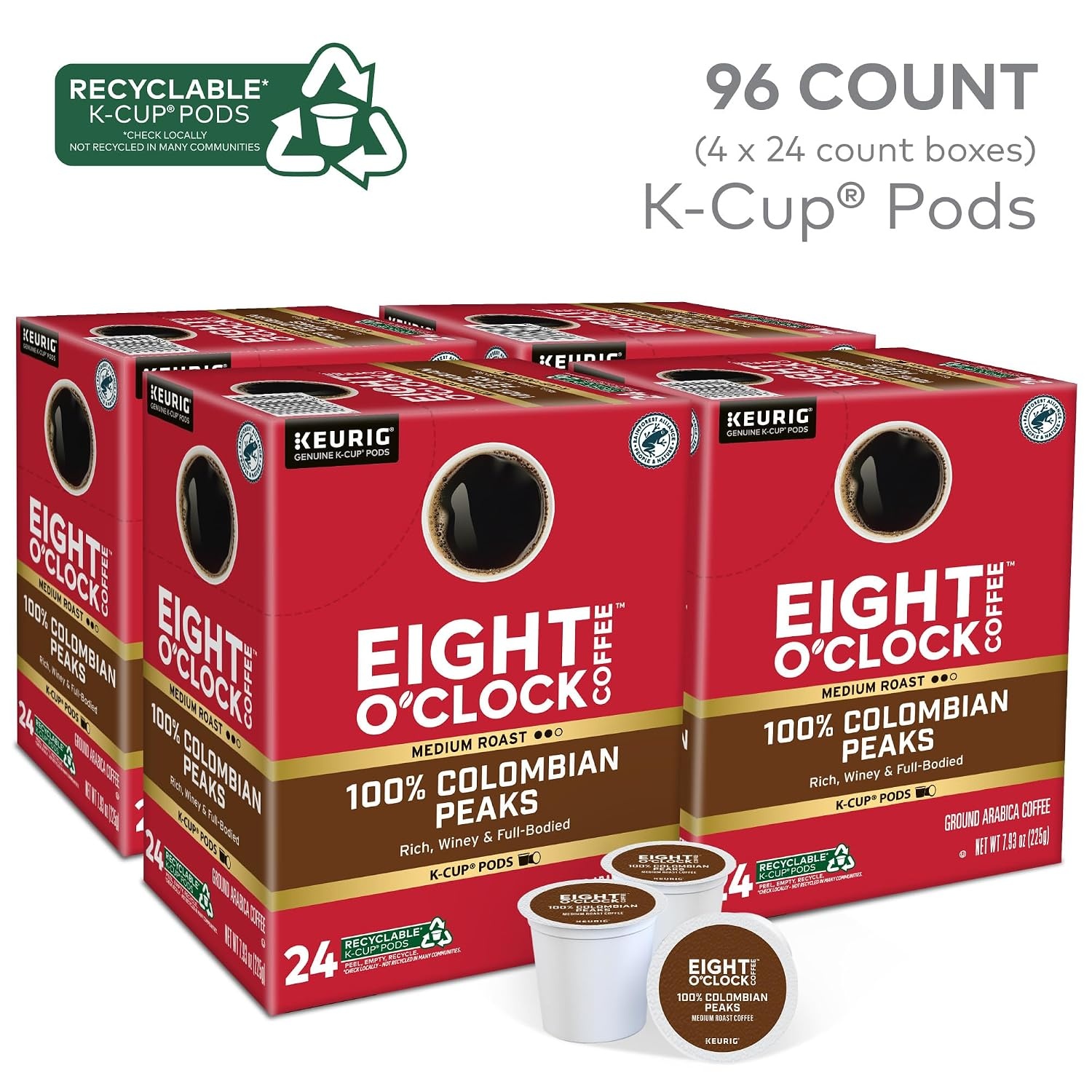 image:imageEight OClock Coffee Colombian Peaks SingleServe Keurig KCup Pods Medium Roast Coffee Pods 96 CountColombian Peaks