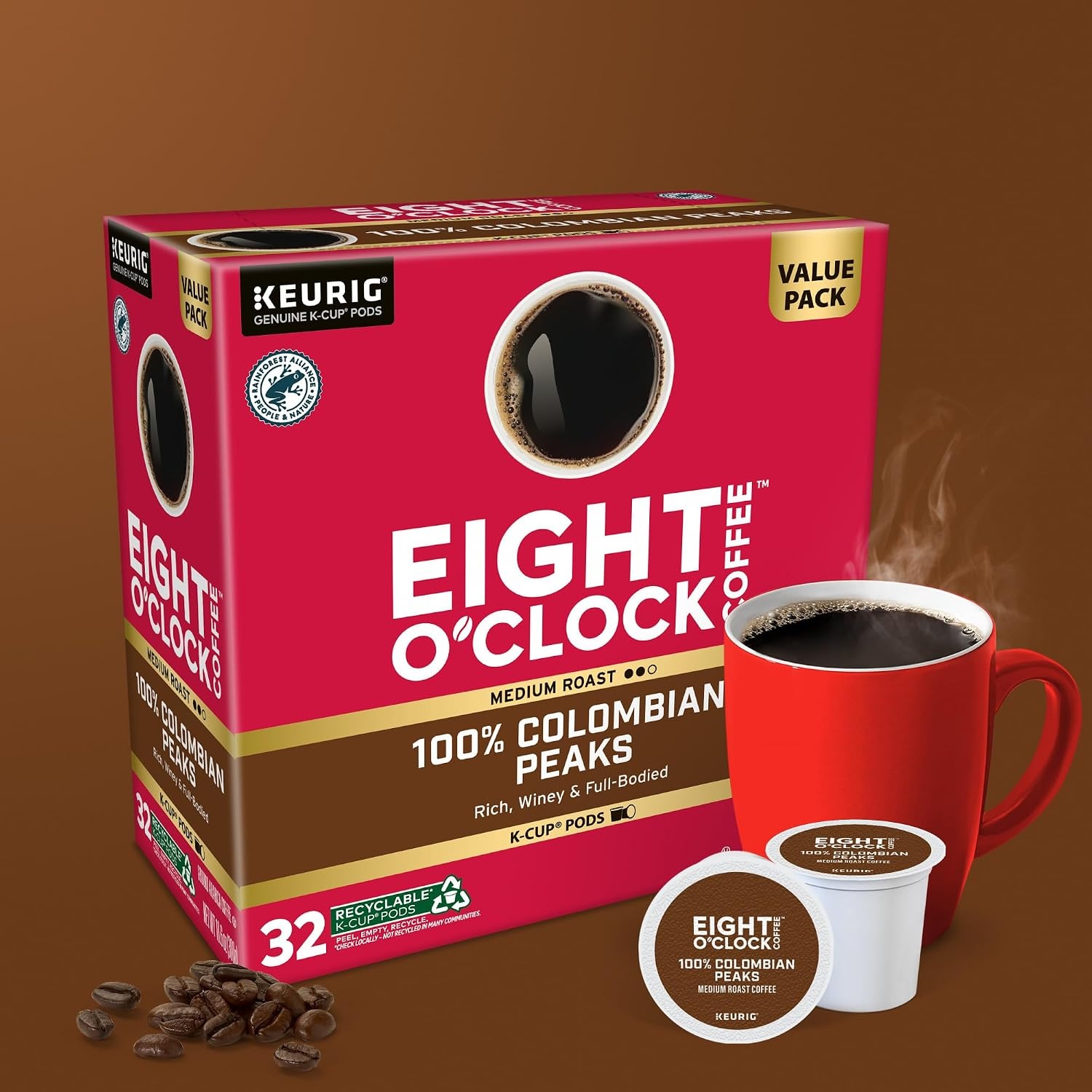 image:imageEight OClock Coffee Colombian Peaks SingleServe Keurig KCup Pods Medium Roast Coffee Pods 96 CountColombian Peaks