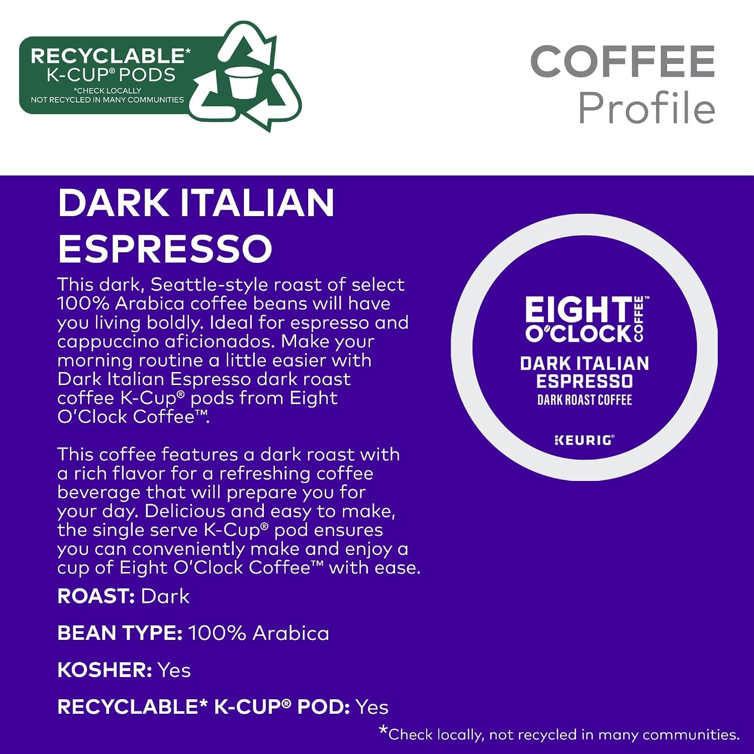 image:imageEight OClock Coffee Colombian Peaks SingleServe Keurig KCup Pods Medium Roast Coffee Pods 96 CountDark Italian