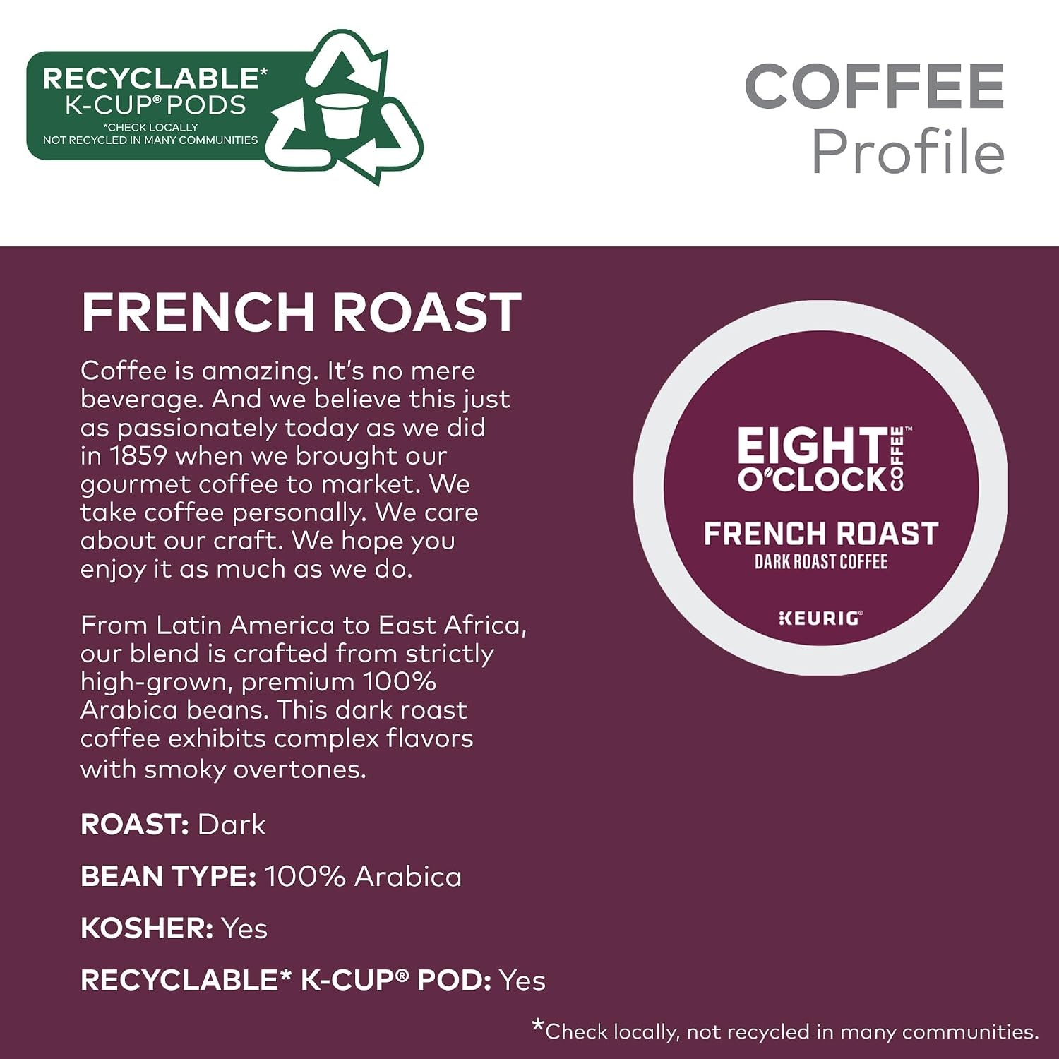 image:imageEight OClock Coffee Colombian Peaks SingleServe Keurig KCup Pods Medium Roast Coffee Pods 96 CountFrench Roast