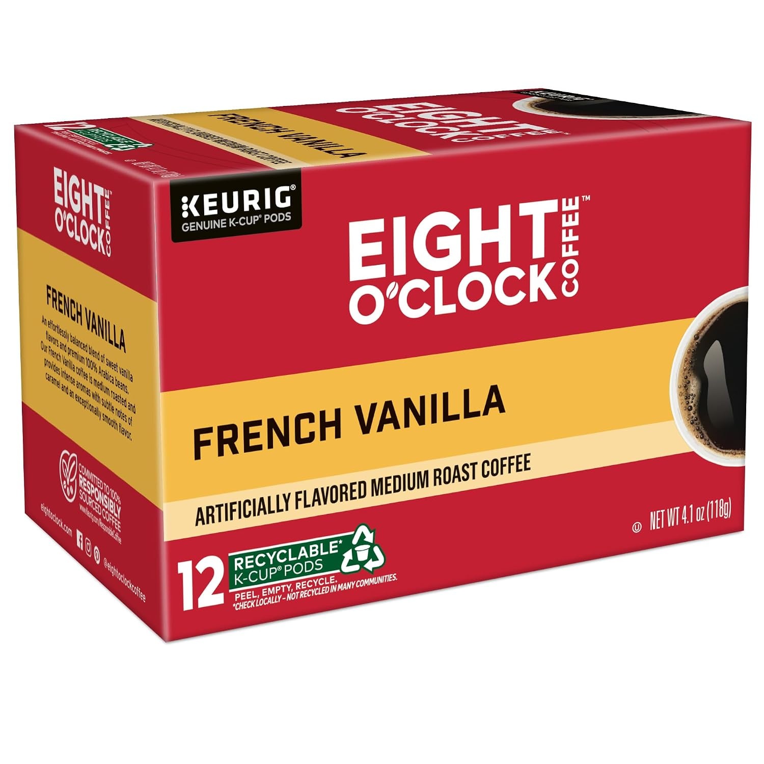 image:imageEight OClock Coffee Colombian Peaks SingleServe Keurig KCup Pods Medium Roast Coffee Pods 96 CountFrench Vanilla