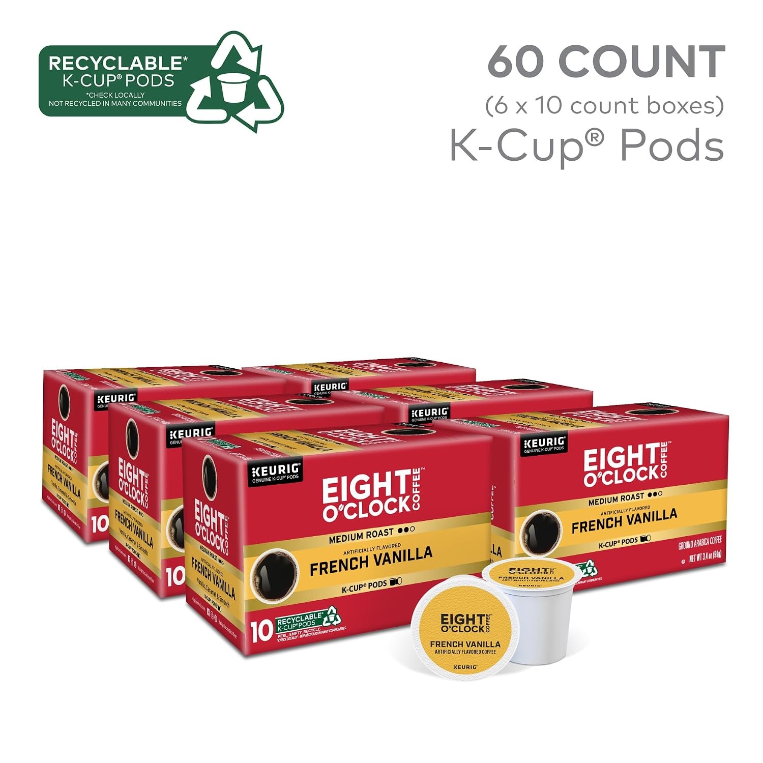 image:imageEight OClock Coffee Colombian Peaks SingleServe Keurig KCup Pods Medium Roast Coffee Pods 96 CountFrench Vanilla