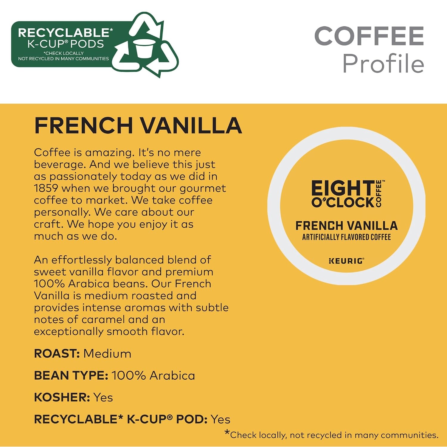 image:imageEight OClock Coffee Colombian Peaks SingleServe Keurig KCup Pods Medium Roast Coffee Pods 96 CountFrench Vanilla