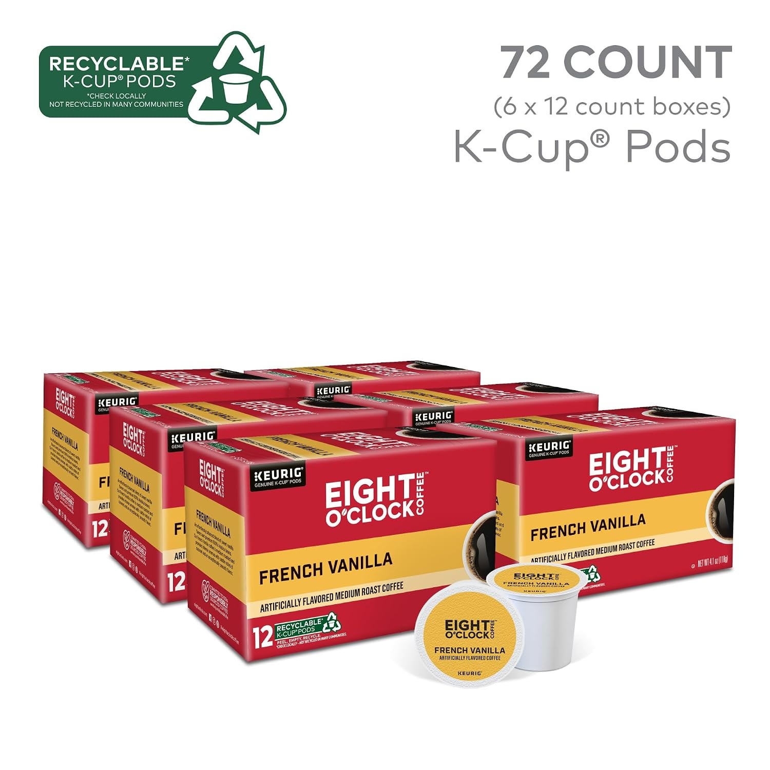 image:imageEight OClock Coffee Colombian Peaks SingleServe Keurig KCup Pods Medium Roast Coffee Pods 96 CountFrench Vanilla