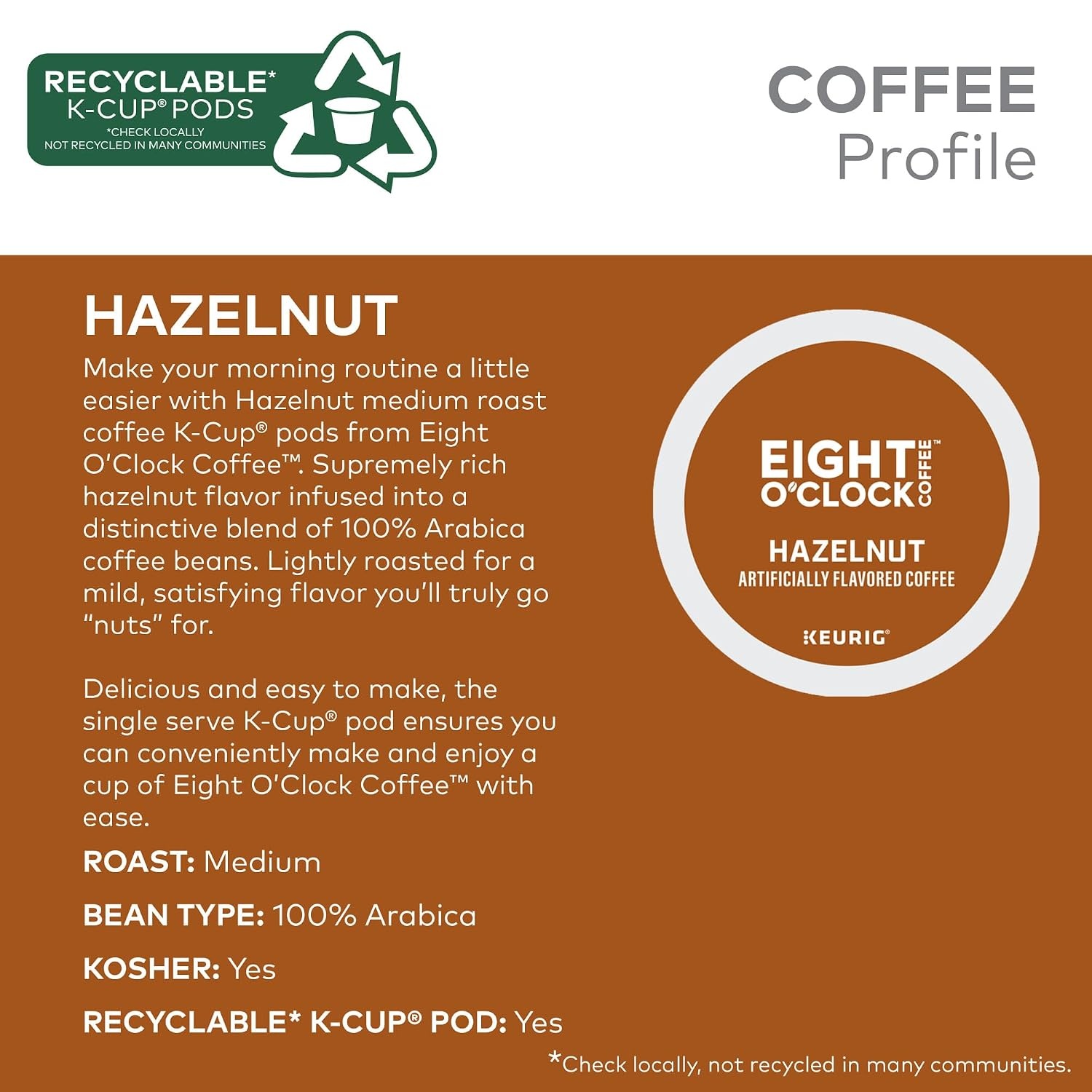 image:imageEight OClock Coffee Colombian Peaks SingleServe Keurig KCup Pods Medium Roast Coffee Pods 96 CountHazelnut