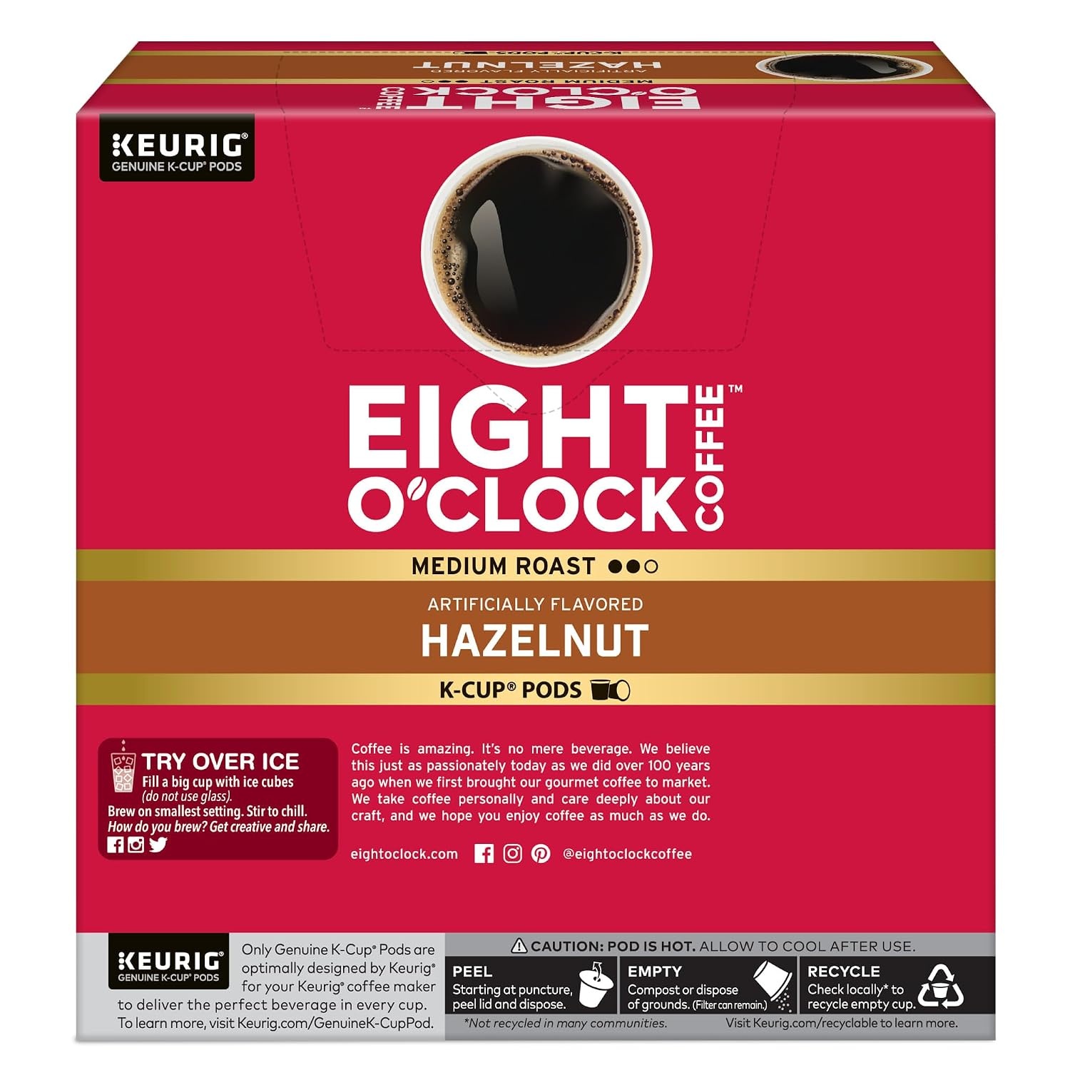 image:imageEight OClock Coffee Colombian Peaks SingleServe Keurig KCup Pods Medium Roast Coffee Pods 96 CountHazelnut