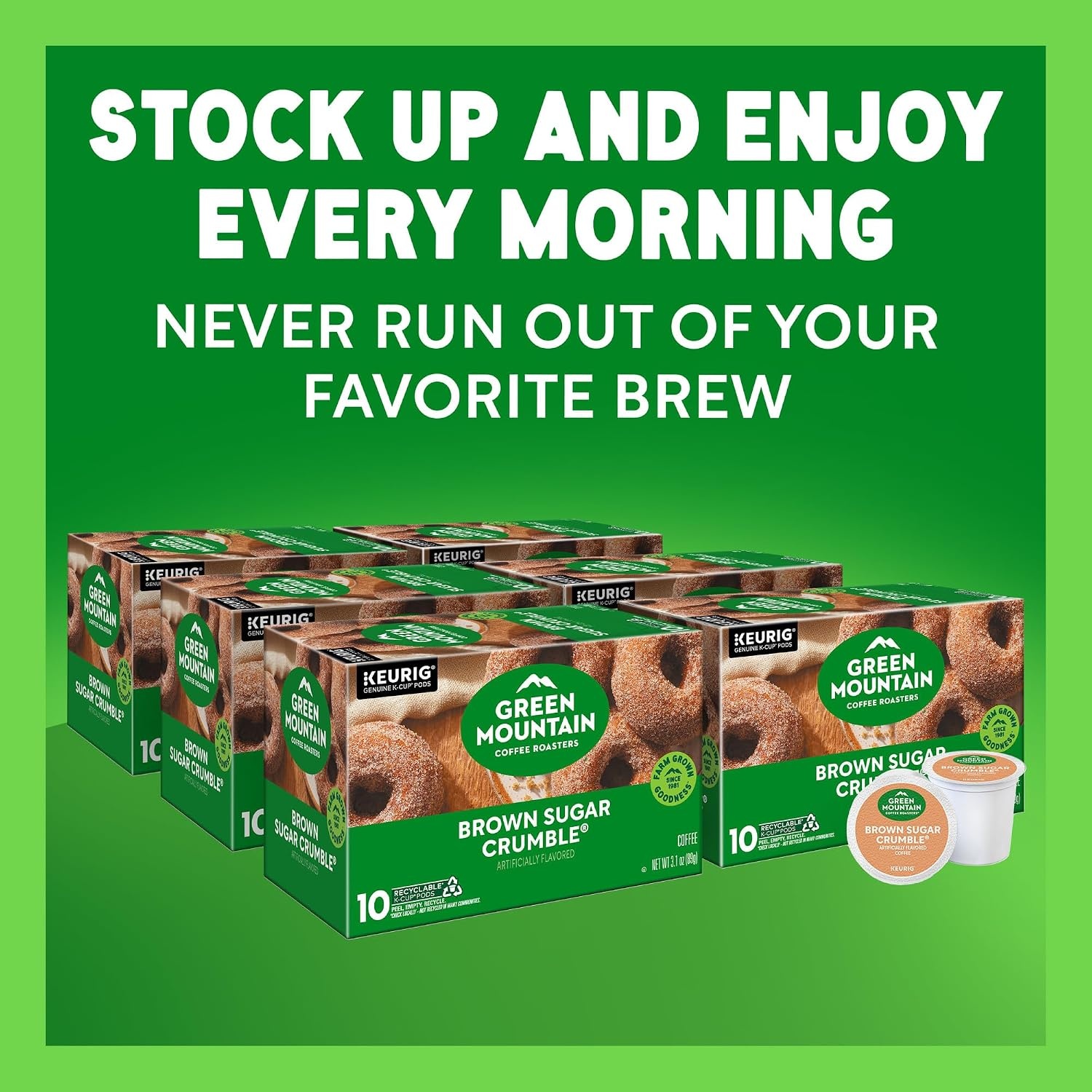 image:imageGreen Mountain Coffee Roasters Caramel Vanilla Cream Coffee Keurig SingleServe KCup pods Light Roast 96 CountBrown Sugar Crumble