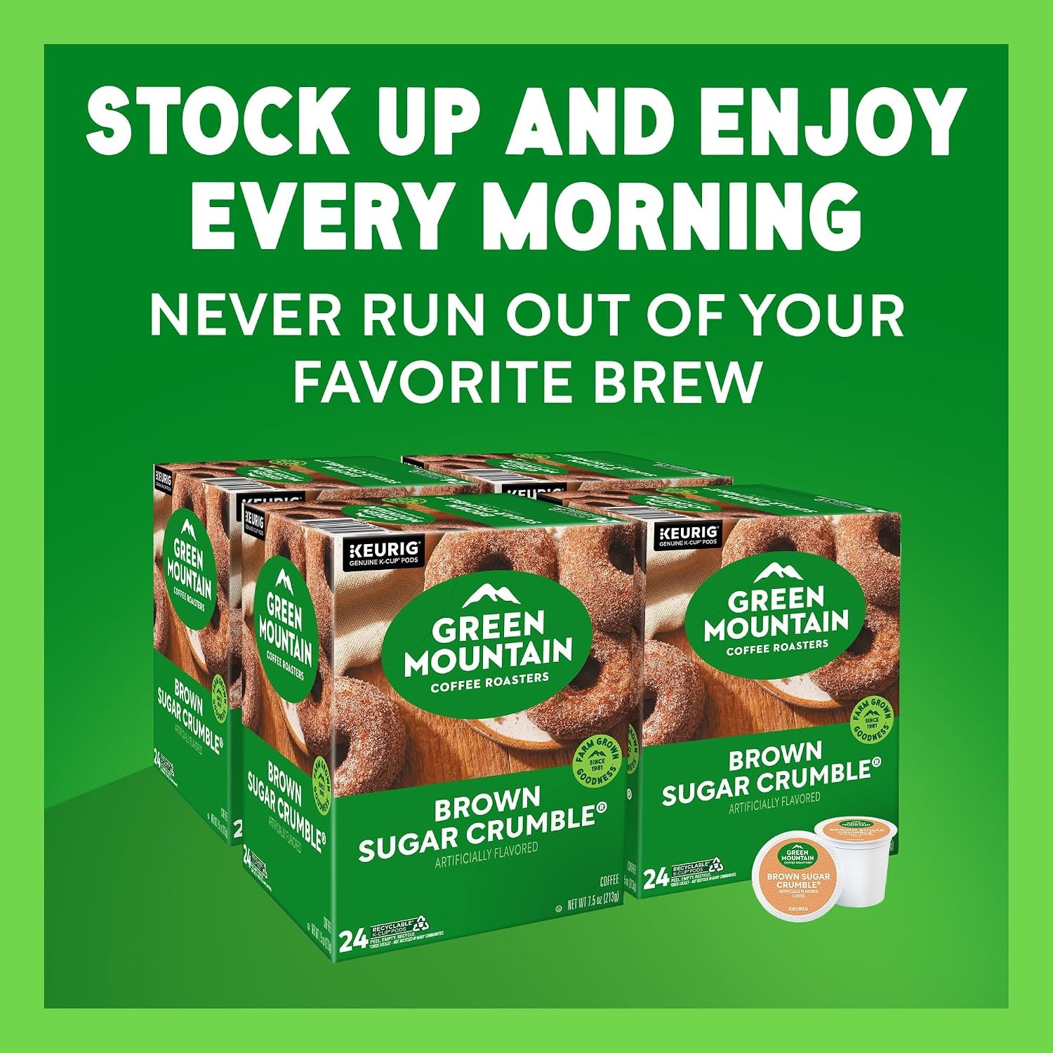 image:imageGreen Mountain Coffee Roasters Caramel Vanilla Cream Coffee Keurig SingleServe KCup pods Light Roast 96 CountBrown Sugar Crumble