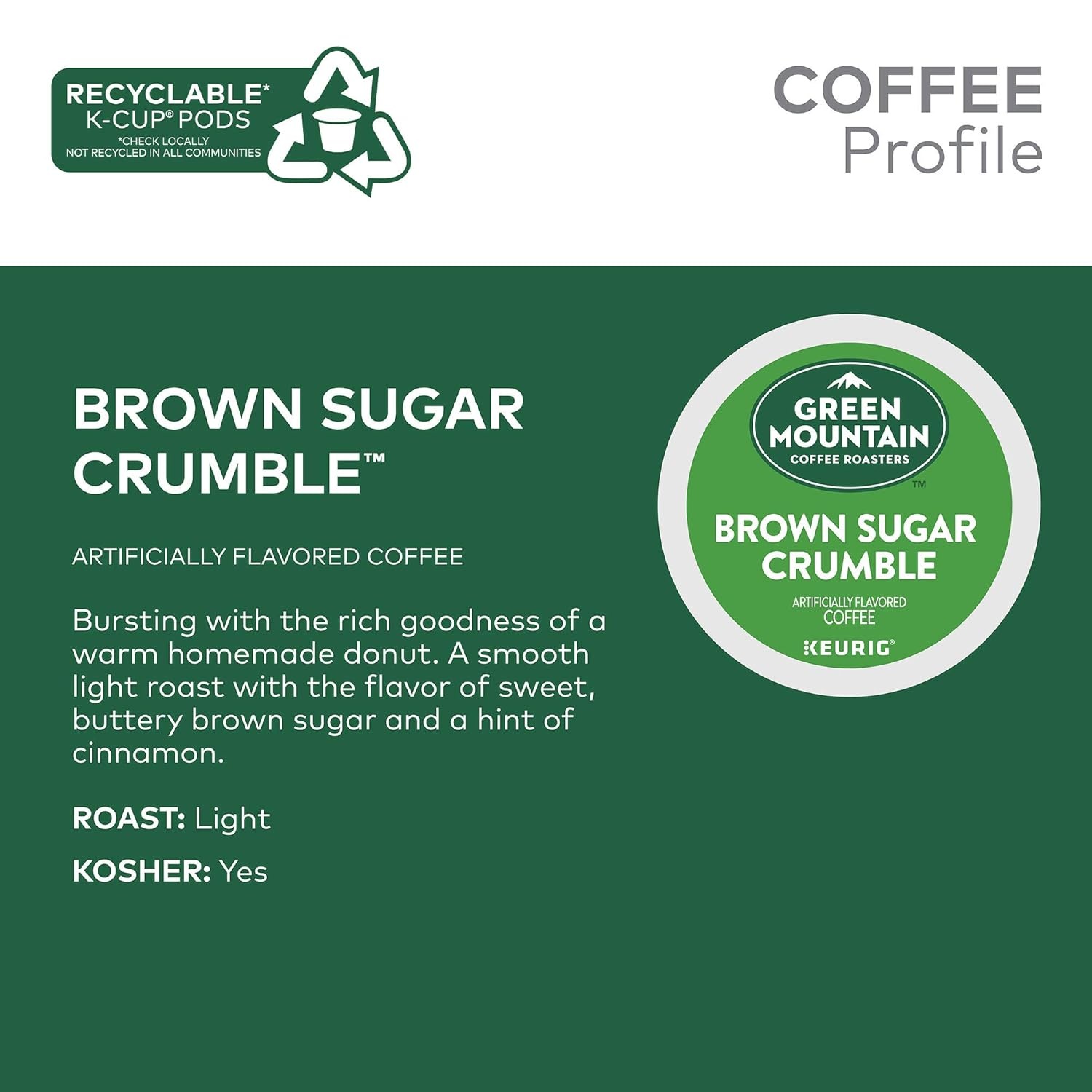 image:imageGreen Mountain Coffee Roasters Caramel Vanilla Cream Coffee Keurig SingleServe KCup pods Light Roast 96 CountBrown Sugar Crumble