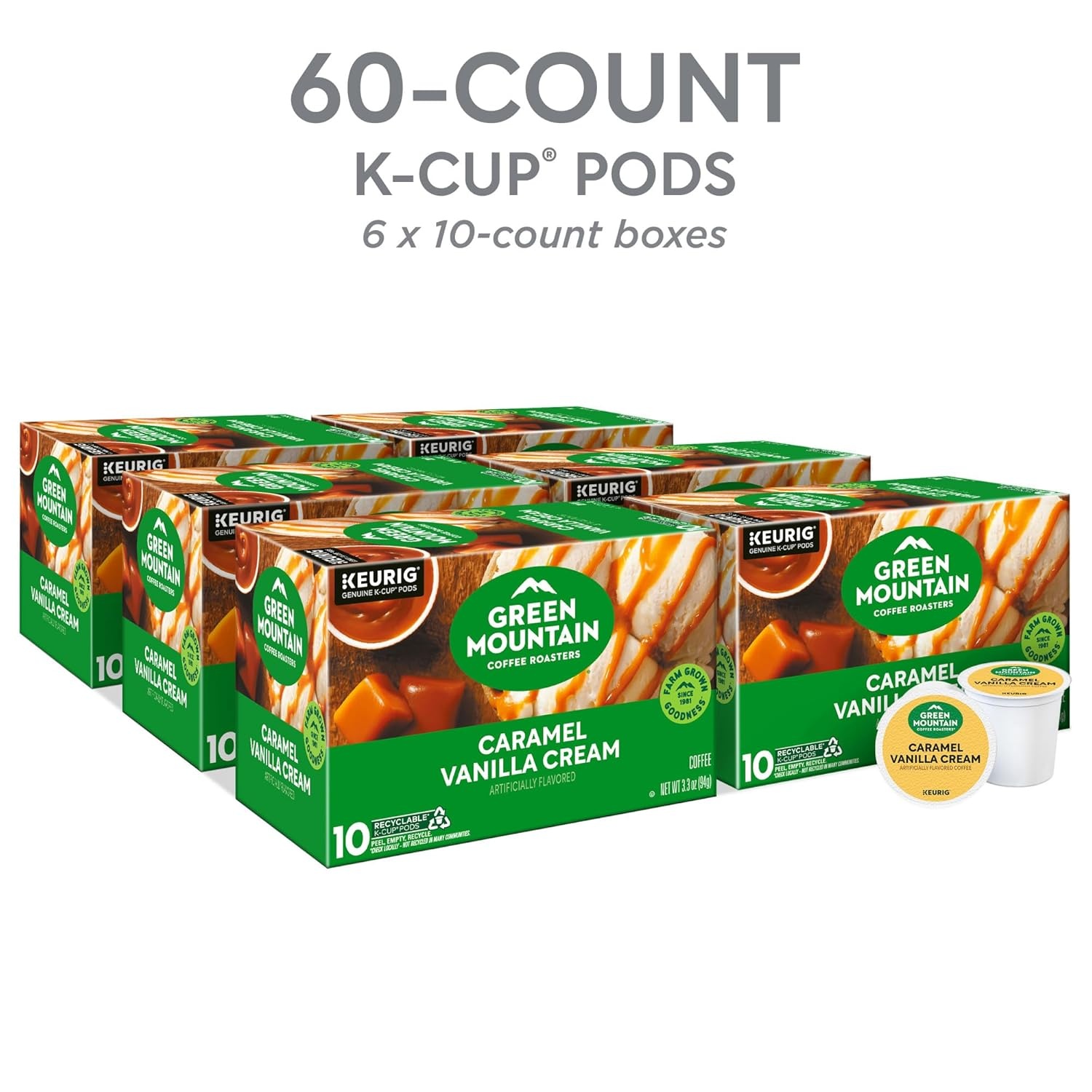 image:imageGreen Mountain Coffee Roasters Caramel Vanilla Cream Coffee Keurig SingleServe KCup pods Light Roast 96 CountCaramel Vanilla Cream