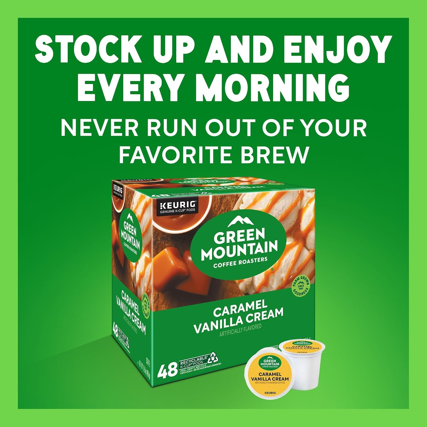 image:imageGreen Mountain Coffee Roasters Caramel Vanilla Cream Coffee Keurig SingleServe KCup pods Light Roast 96 CountCaramel Vanilla Cream