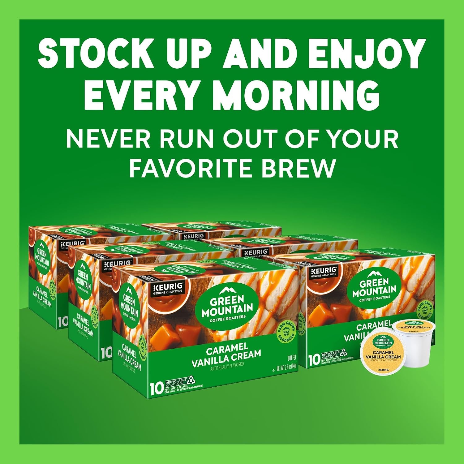 image:imageGreen Mountain Coffee Roasters Caramel Vanilla Cream Coffee Keurig SingleServe KCup pods Light Roast 96 CountCaramel Vanilla Cream