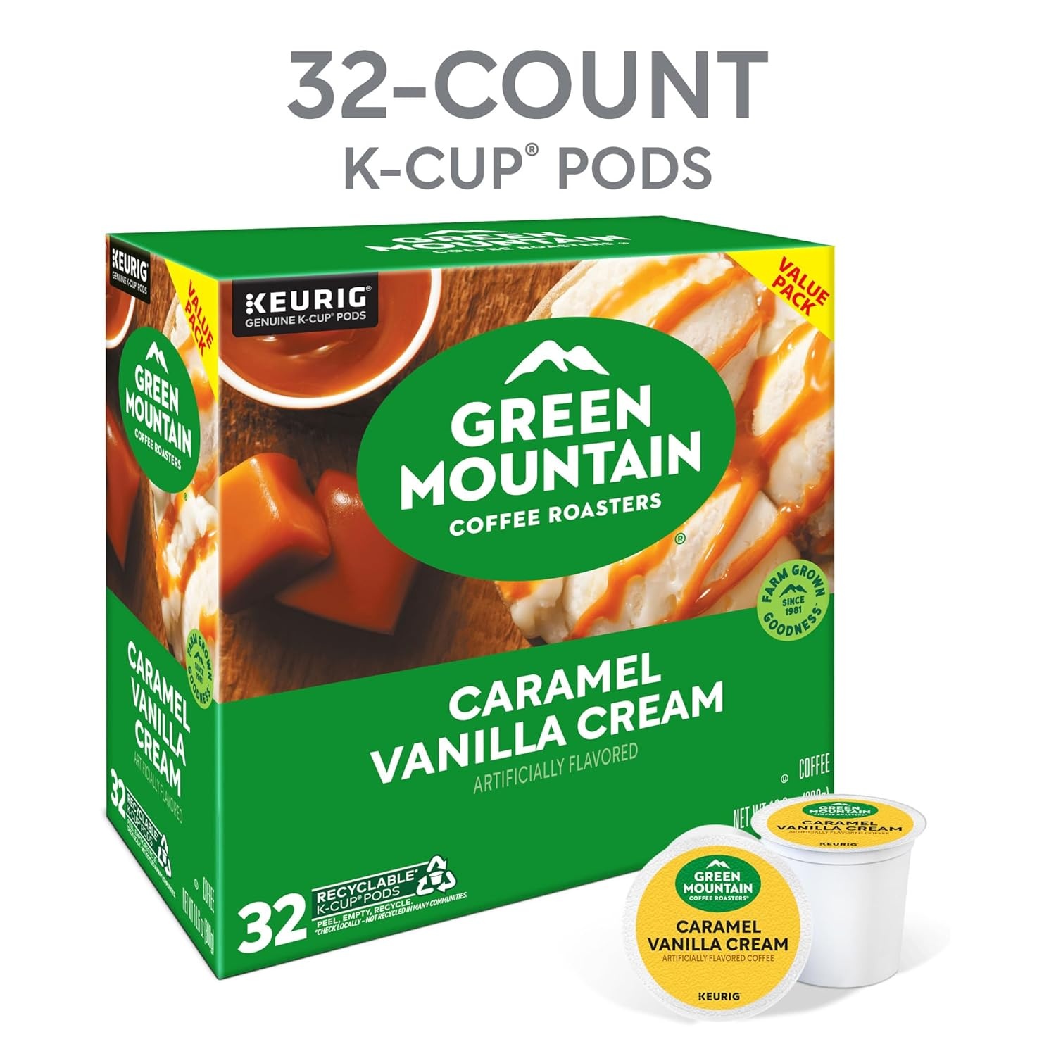 image:imageGreen Mountain Coffee Roasters Caramel Vanilla Cream Coffee Keurig SingleServe KCup pods Light Roast 96 CountCaramel Vanilla Cream