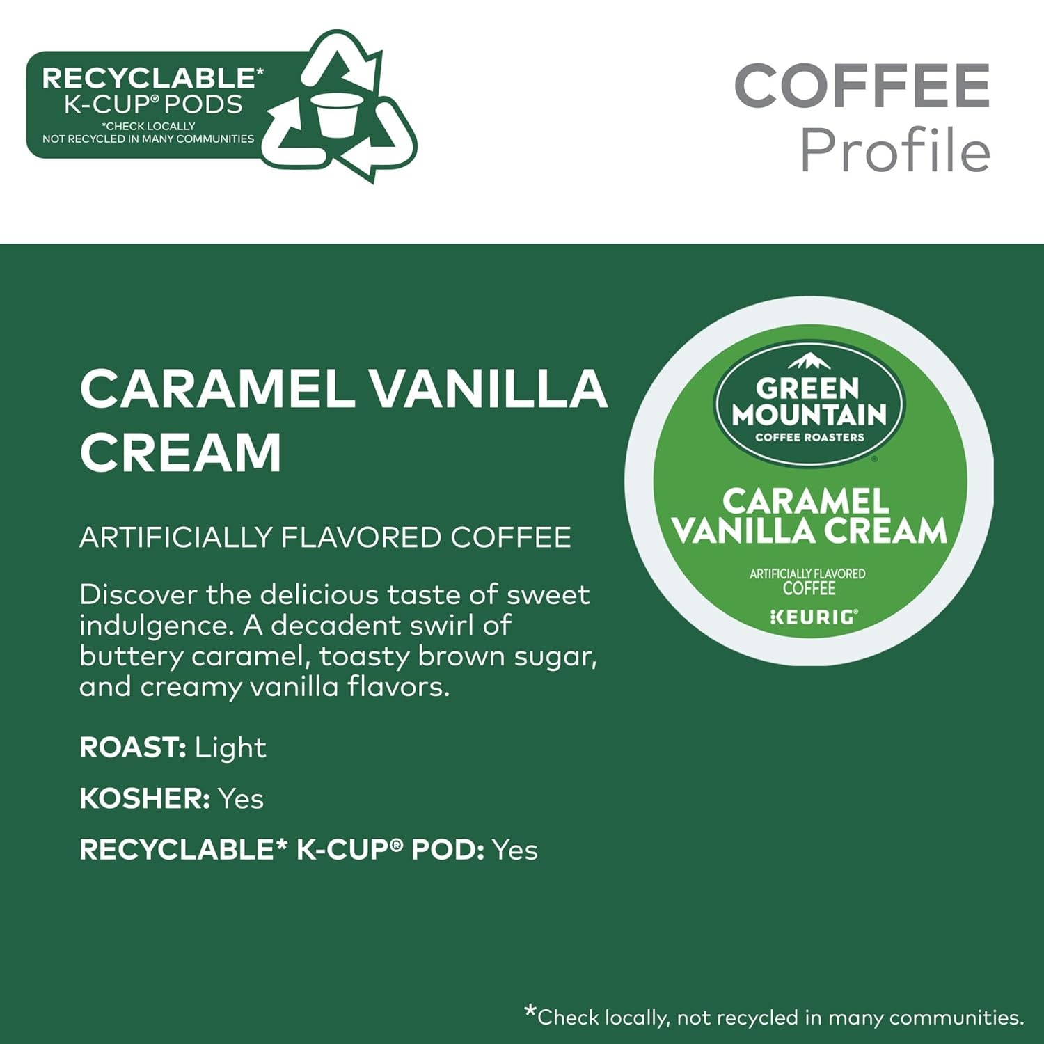 image:imageGreen Mountain Coffee Roasters Caramel Vanilla Cream Coffee Keurig SingleServe KCup pods Light Roast 96 CountCaramel Vanilla Cream
