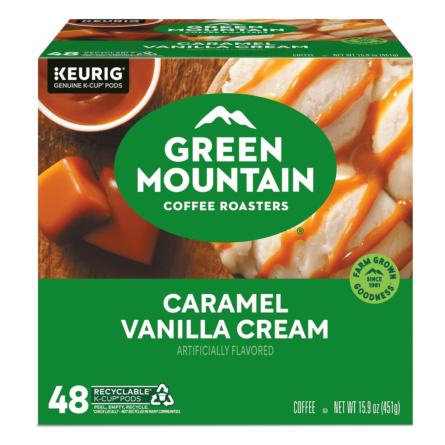 image:imageGreen Mountain Coffee Roasters Caramel Vanilla Cream Coffee Keurig SingleServe KCup pods Light Roast 96 CountCaramel Vanilla Cream