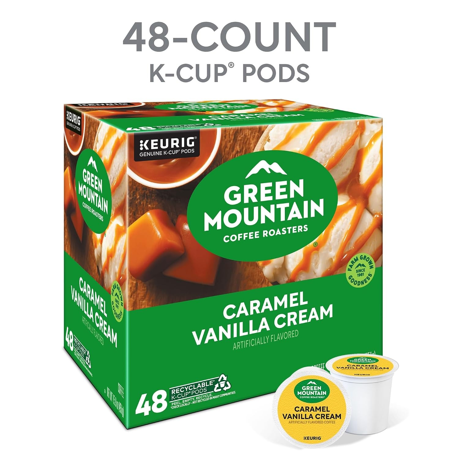image:imageGreen Mountain Coffee Roasters Caramel Vanilla Cream Coffee Keurig SingleServe KCup pods Light Roast 96 CountCaramel Vanilla Cream