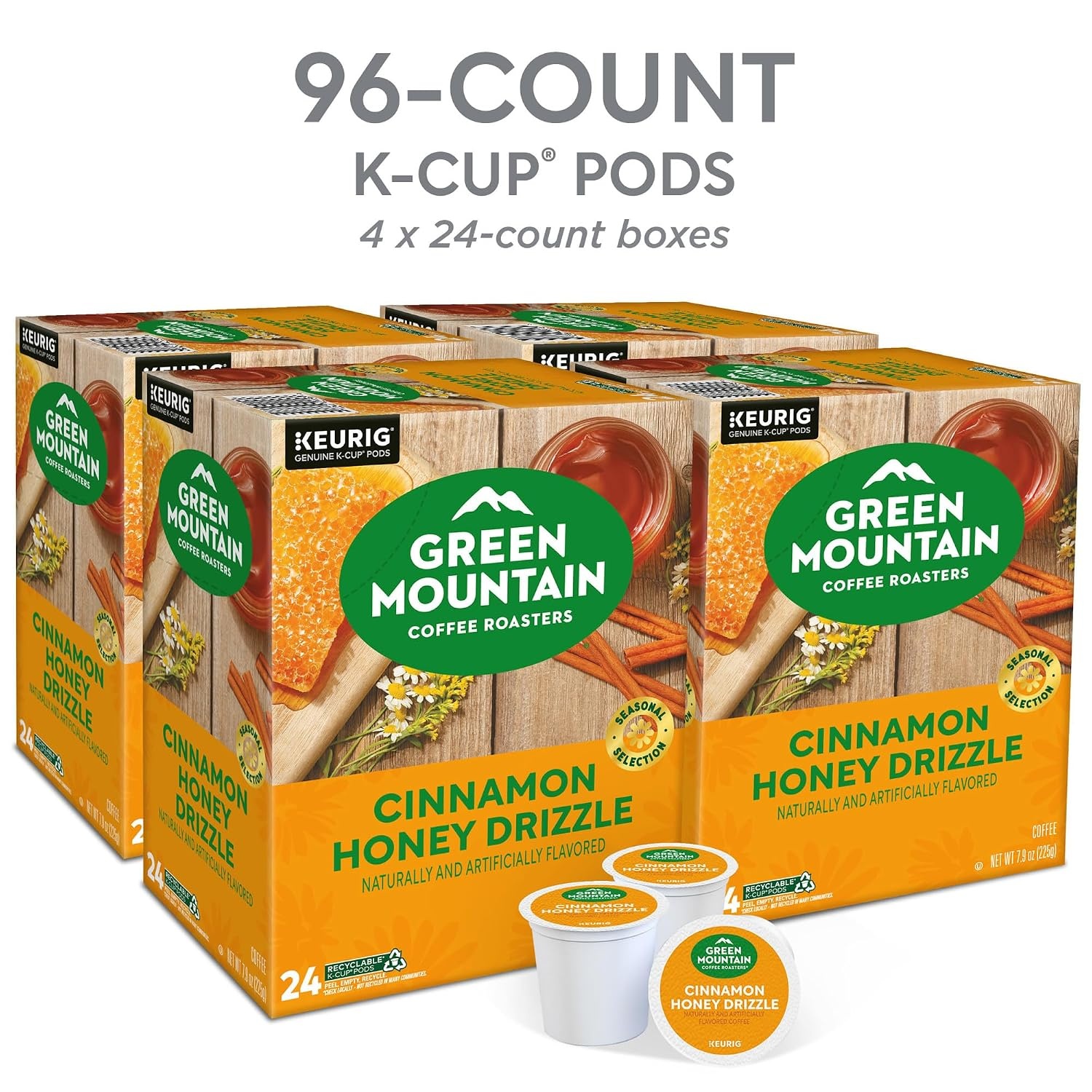 image:imageGreen Mountain Coffee Roasters Caramel Vanilla Cream Coffee Keurig SingleServe KCup pods Light Roast 96 CountCinnamon Honey Drizzle