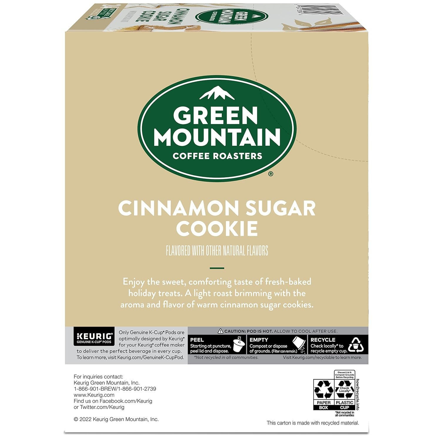 image:imageGreen Mountain Coffee Roasters Caramel Vanilla Cream Coffee Keurig SingleServe KCup pods Light Roast 96 CountCinnamon Sugar Cookie