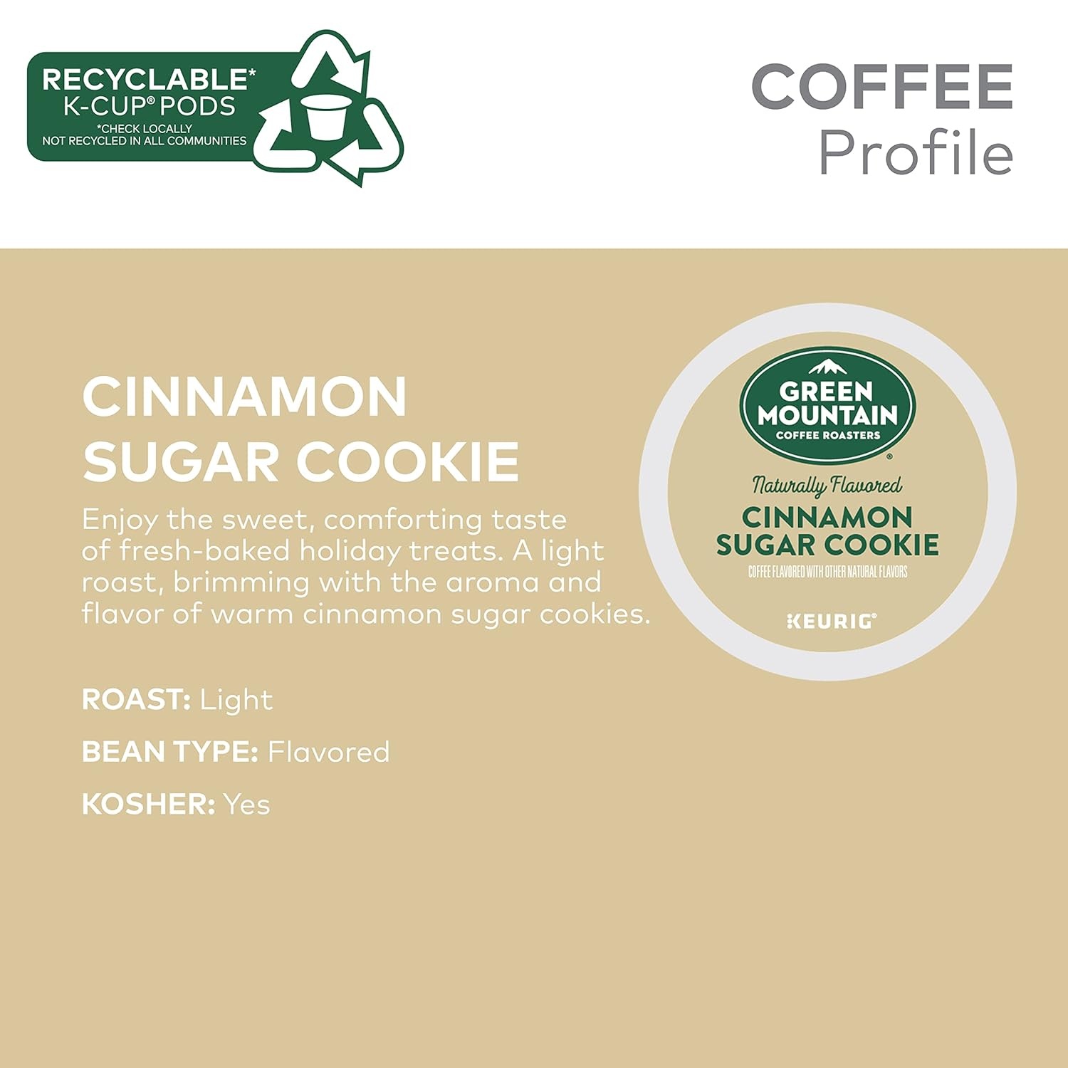image:imageGreen Mountain Coffee Roasters Caramel Vanilla Cream Coffee Keurig SingleServe KCup pods Light Roast 96 CountCinnamon Sugar Cookie