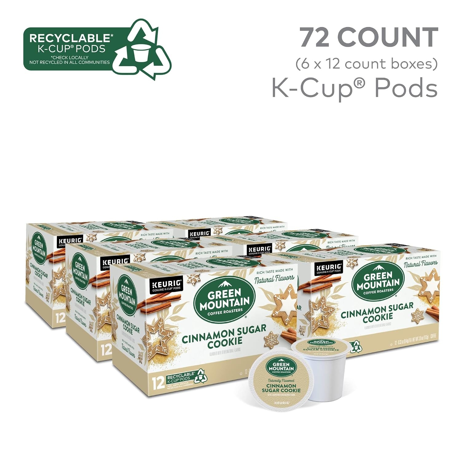 image:imageGreen Mountain Coffee Roasters Caramel Vanilla Cream Coffee Keurig SingleServe KCup pods Light Roast 96 CountCinnamon Sugar Cookie