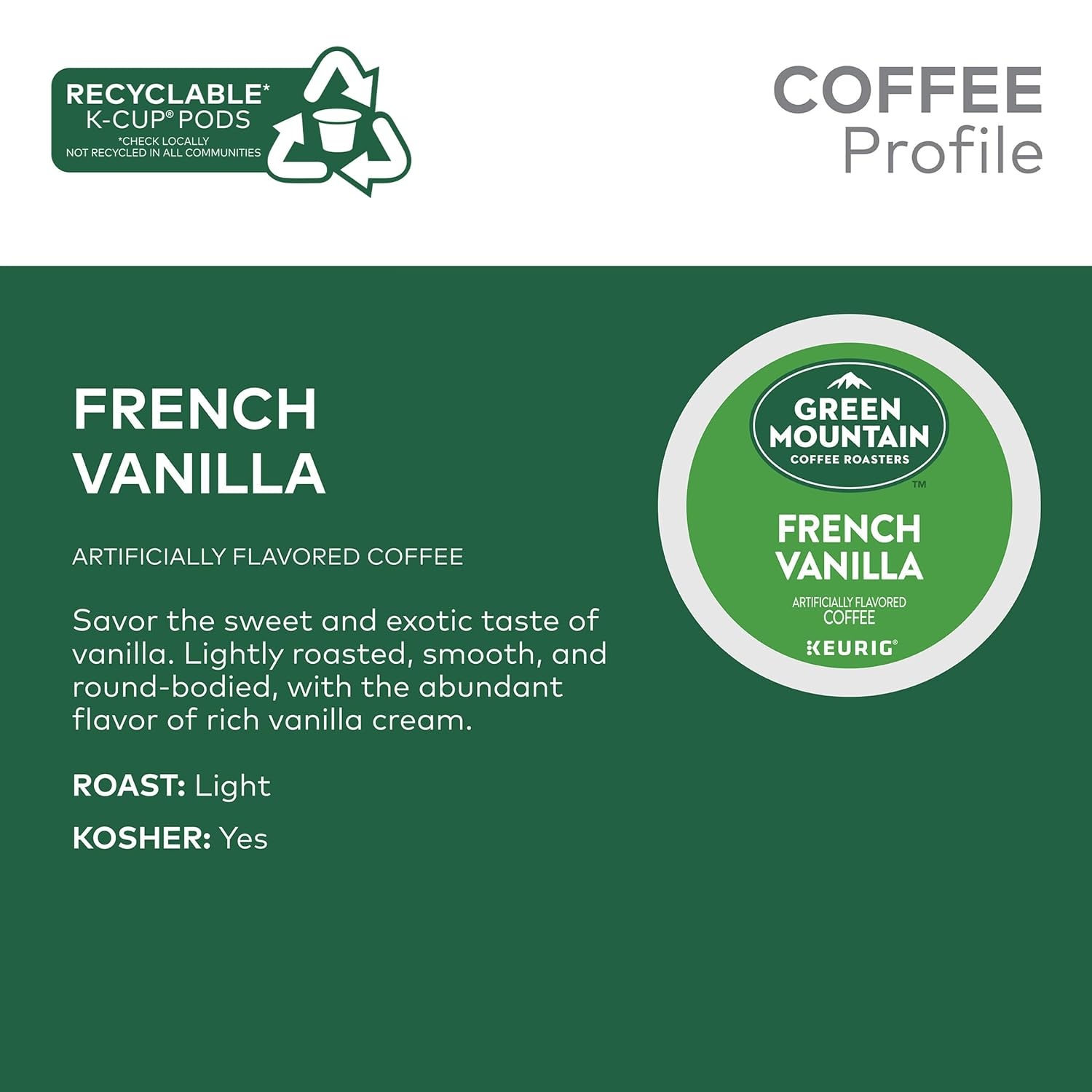 image:imageGreen Mountain Coffee Roasters Caramel Vanilla Cream Coffee Keurig SingleServe KCup pods Light Roast 96 CountFrench Vanilla