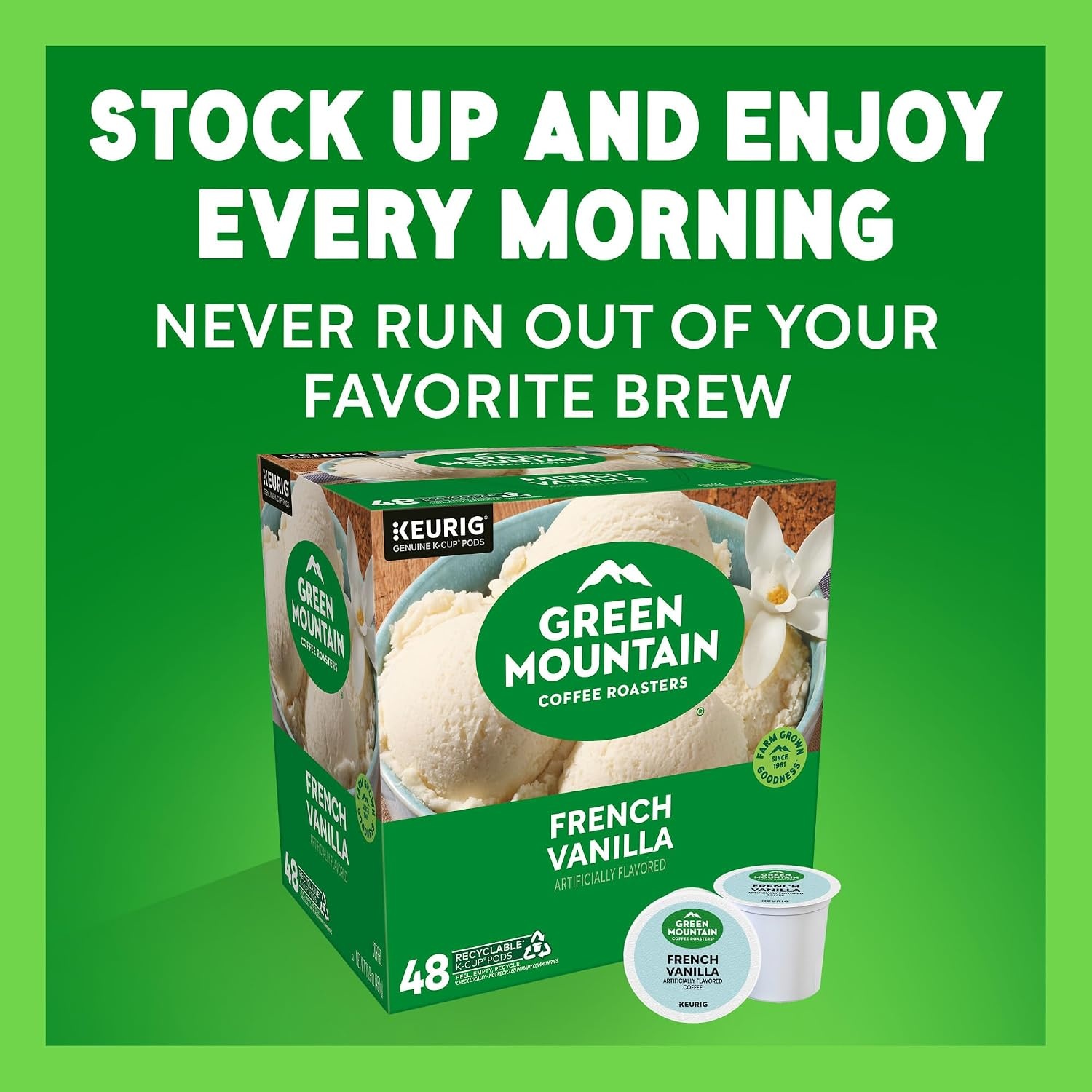image:imageGreen Mountain Coffee Roasters Caramel Vanilla Cream Coffee Keurig SingleServe KCup pods Light Roast 96 CountFrench Vanilla