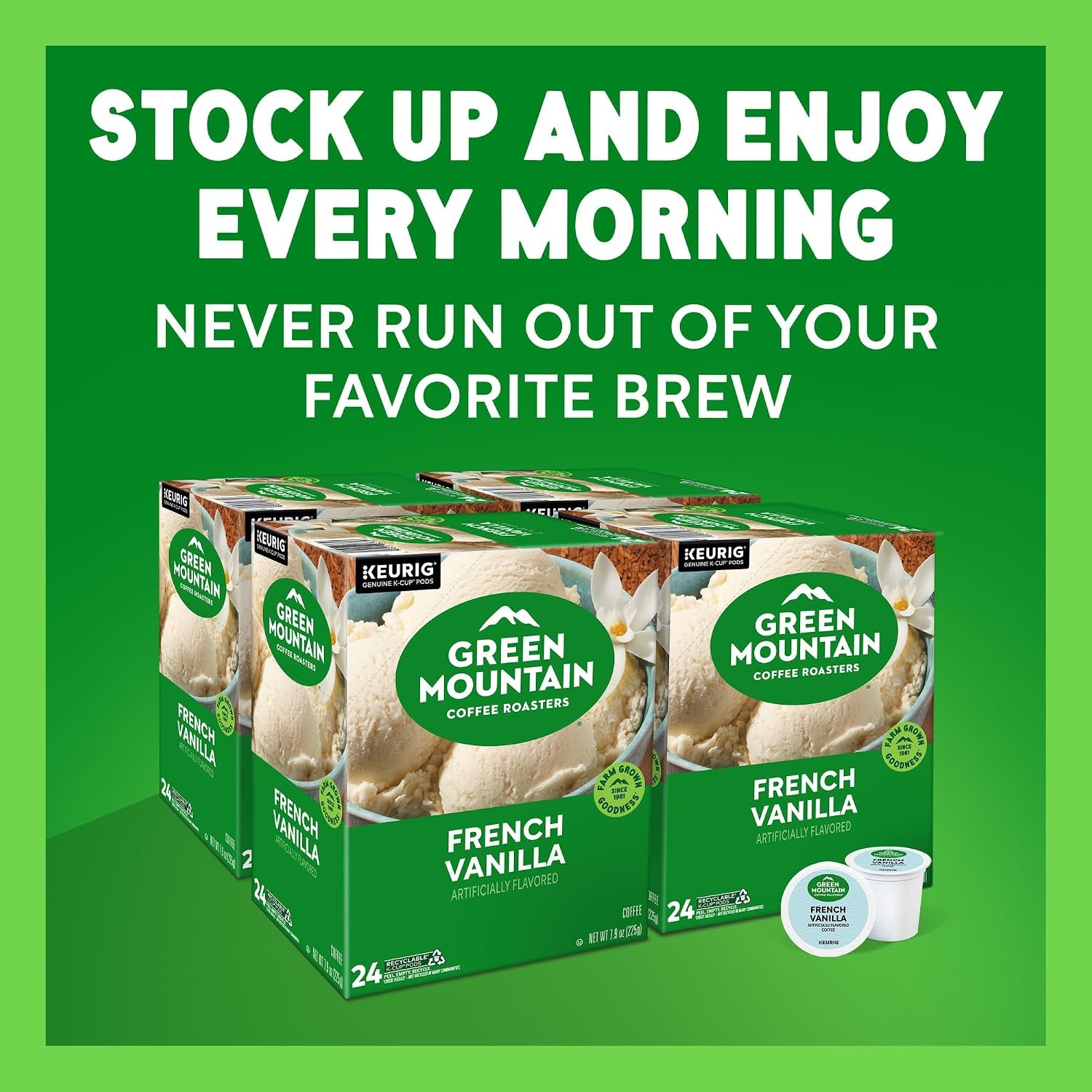 image:imageGreen Mountain Coffee Roasters Caramel Vanilla Cream Coffee Keurig SingleServe KCup pods Light Roast 96 CountFrench Vanilla