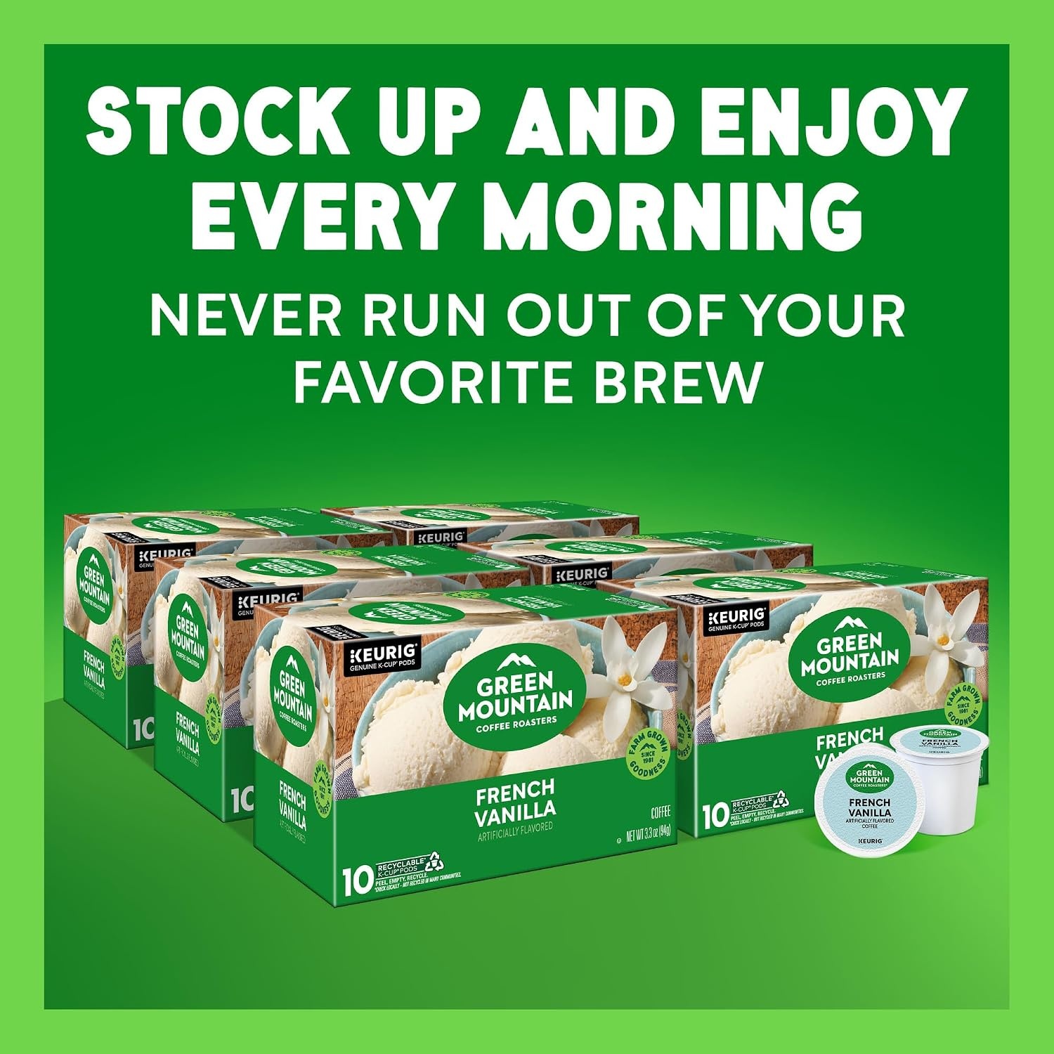 image:imageGreen Mountain Coffee Roasters Caramel Vanilla Cream Coffee Keurig SingleServe KCup pods Light Roast 96 CountFrench Vanilla