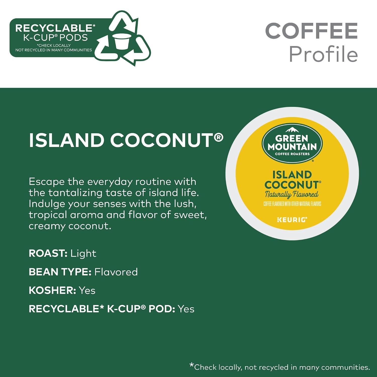 image:imageGreen Mountain Coffee Roasters Caramel Vanilla Cream Coffee Keurig SingleServe KCup pods Light Roast 96 CountIsland Coconut