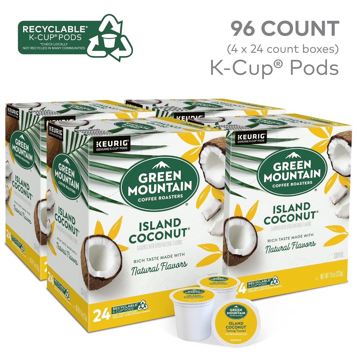 image:imageGreen Mountain Coffee Roasters Caramel Vanilla Cream Coffee Keurig SingleServe KCup pods Light Roast 96 CountIsland Coconut