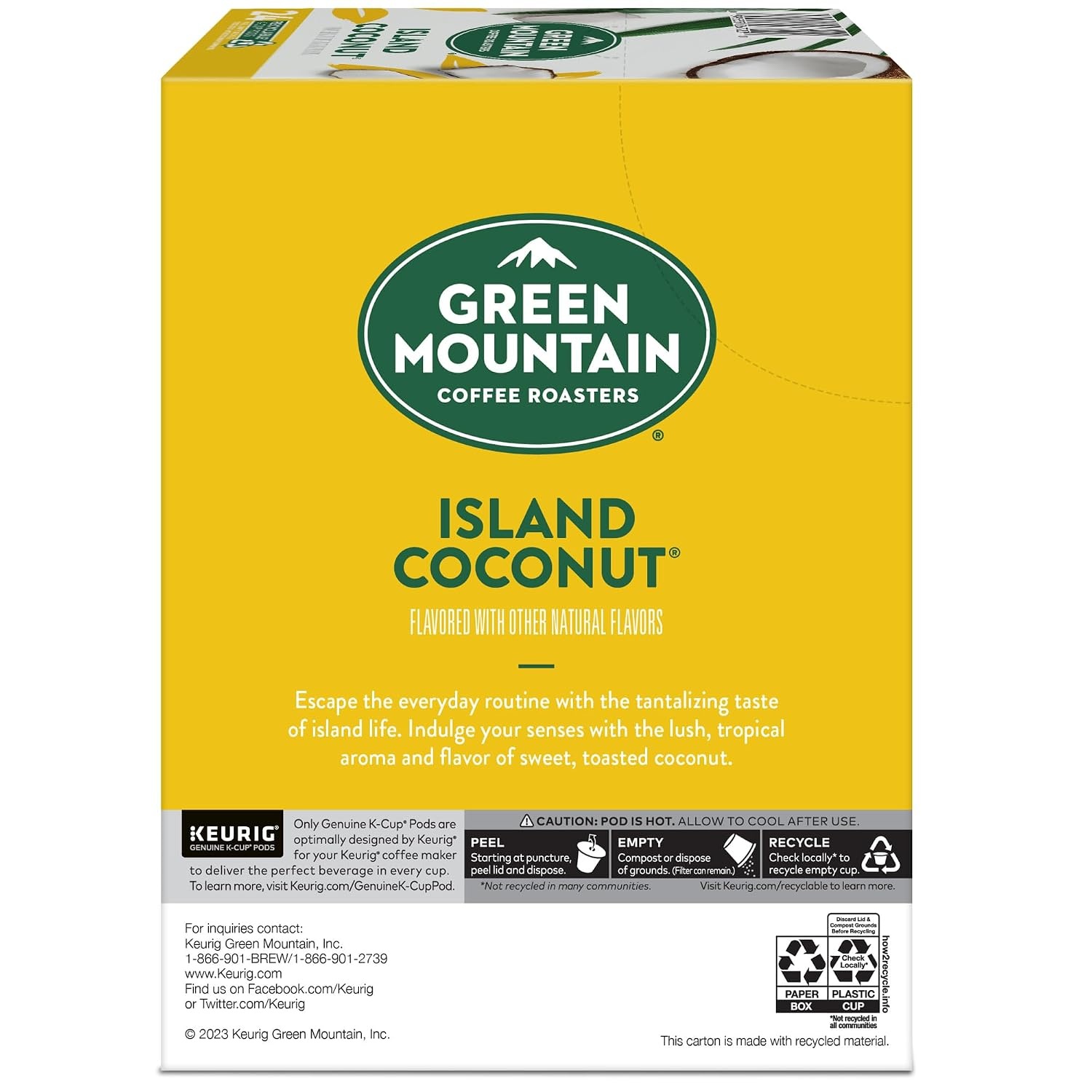 image:imageGreen Mountain Coffee Roasters Caramel Vanilla Cream Coffee Keurig SingleServe KCup pods Light Roast 96 CountIsland Coconut