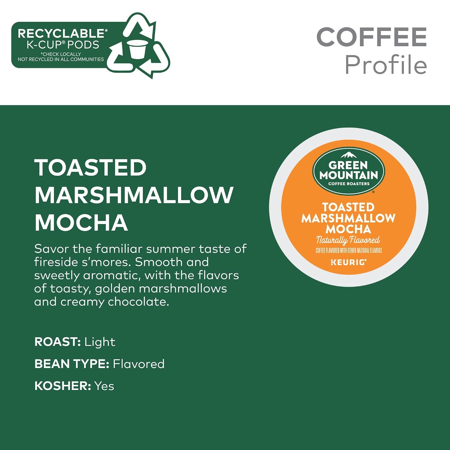 image:imageGreen Mountain Coffee Roasters Caramel Vanilla Cream Coffee Keurig SingleServe KCup pods Light Roast 96 CountToasted Marshmallow Mocha