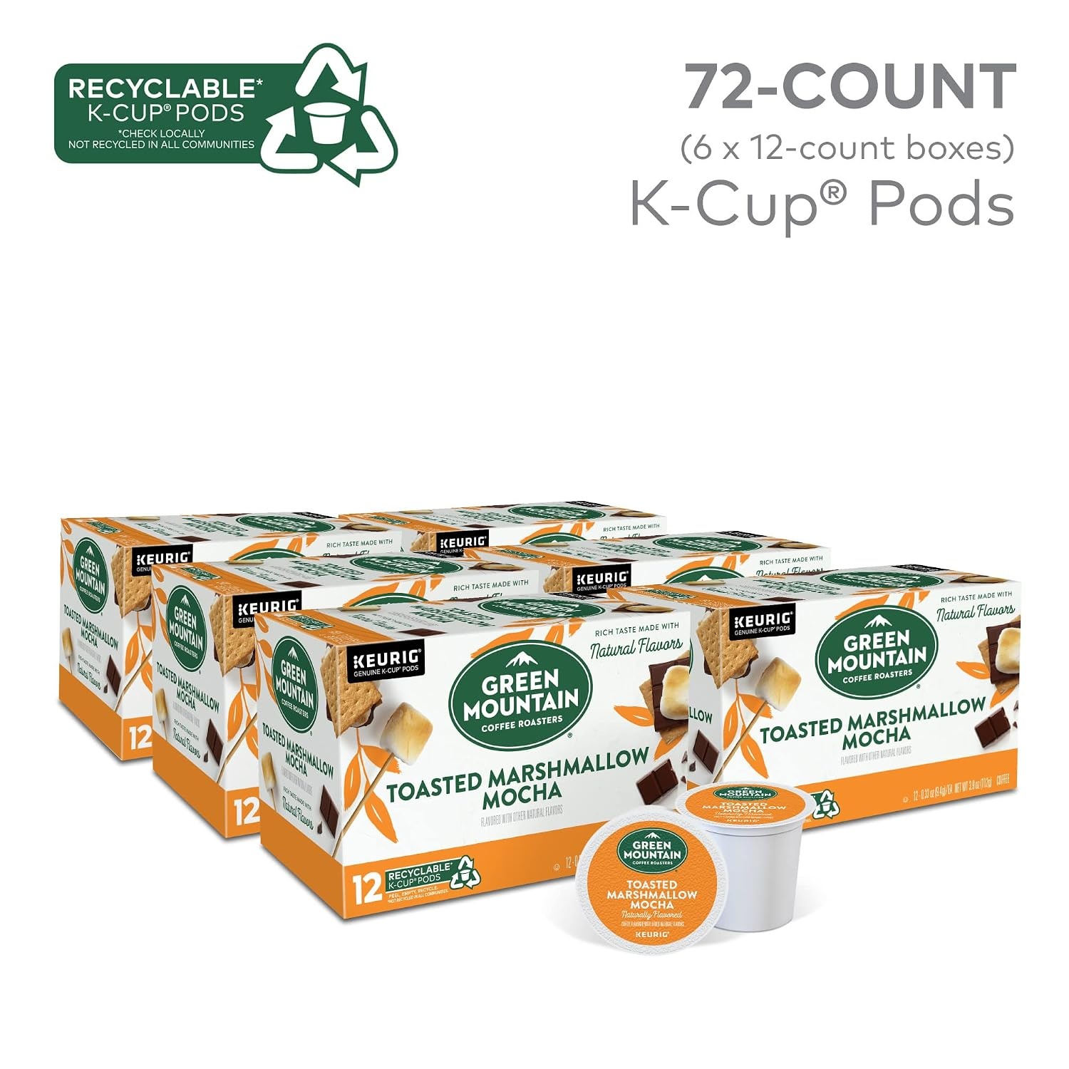 image:imageGreen Mountain Coffee Roasters Caramel Vanilla Cream Coffee Keurig SingleServe KCup pods Light Roast 96 CountToasted Marshmallow Mocha