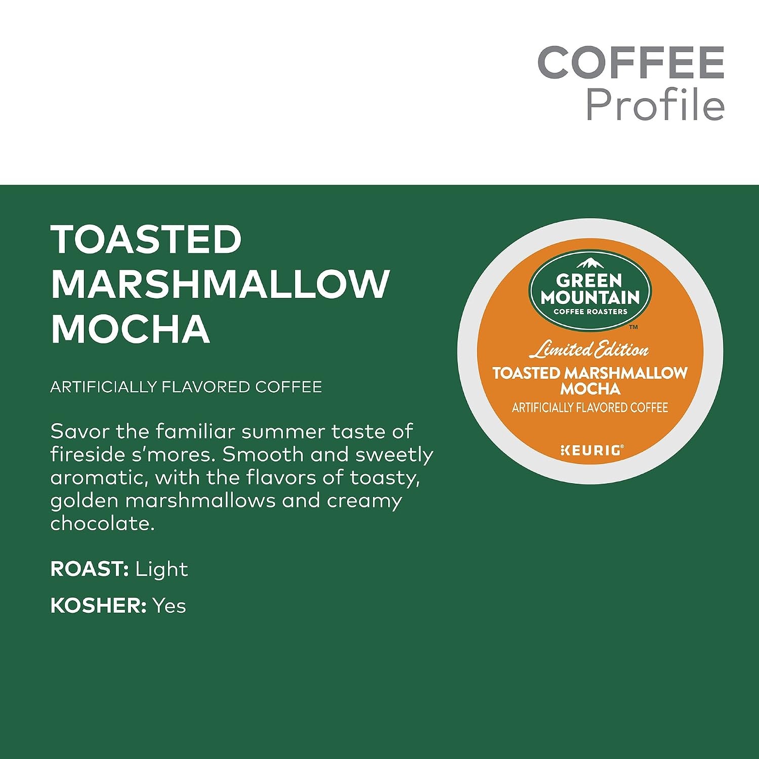 image:imageGreen Mountain Coffee Roasters Caramel Vanilla Cream Coffee Keurig SingleServe KCup pods Light Roast 96 CountToasted Marshmallow Mocha