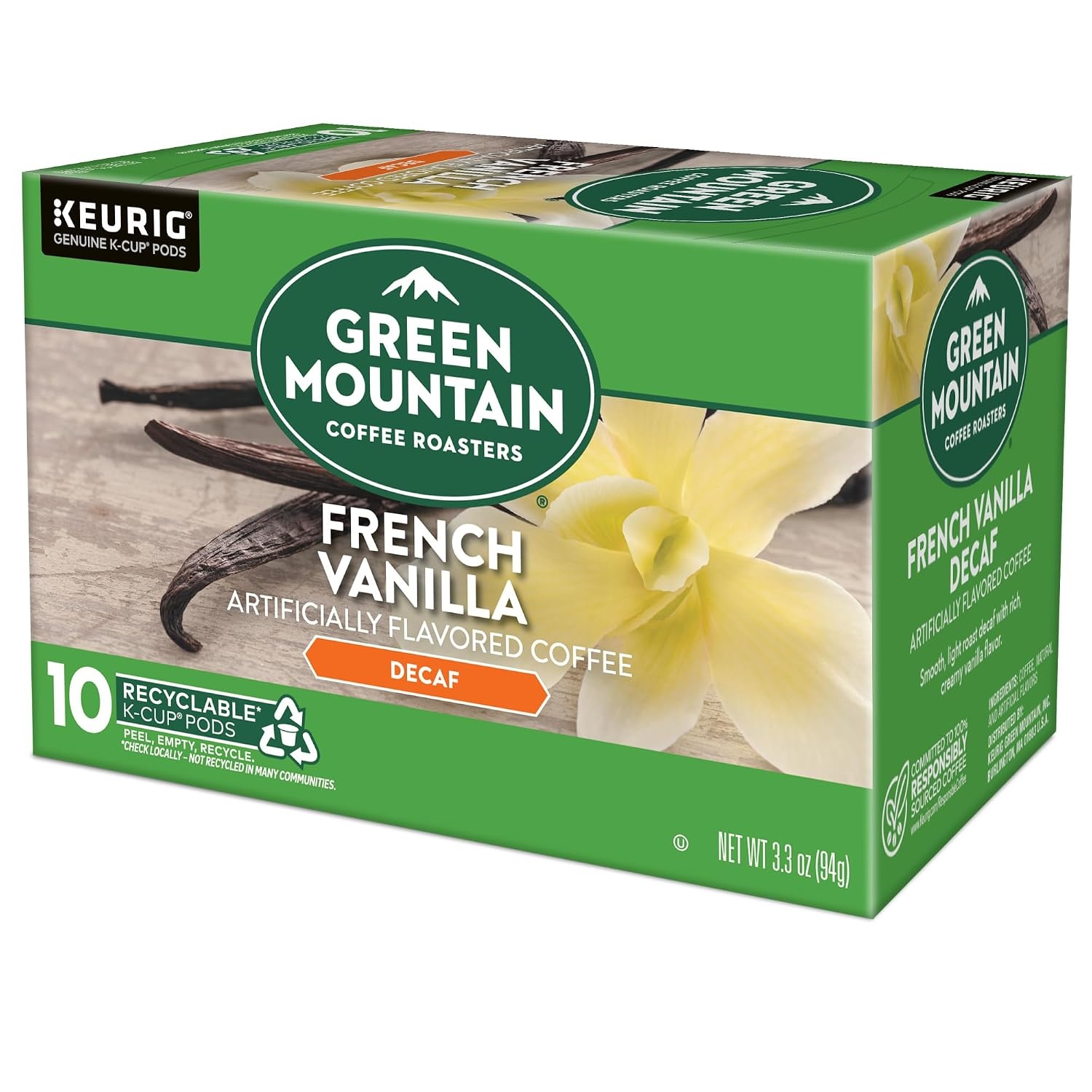 image:imageGreen Mountain Coffee Roasters Hazelnut Decaf SingleServe Keurig KCup Pods Flavored Light Roast Coffee Pods 96 CountFrench Vanilla